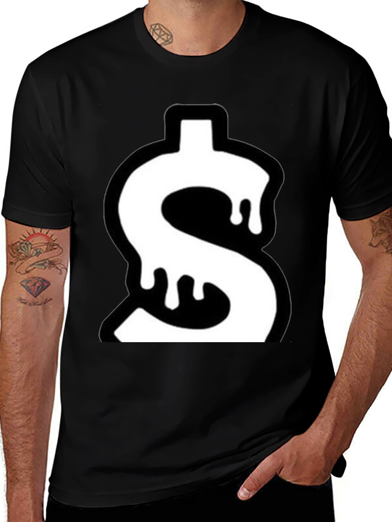 Variant 15 of Dripping Dollar Sign Graphic Tee - Black Cotton Blend