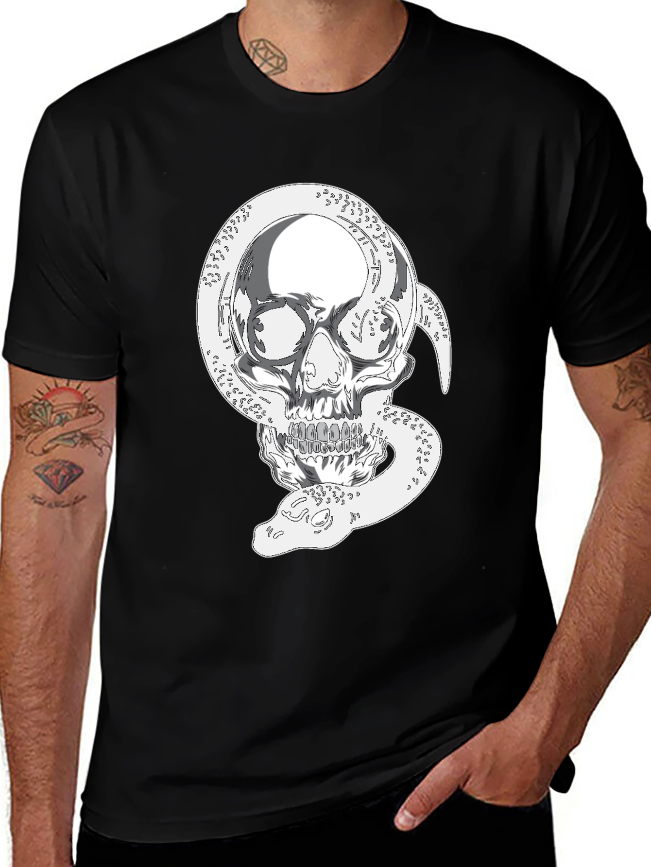 Variant 6 of Skull and Snake Graphic Tee - Black