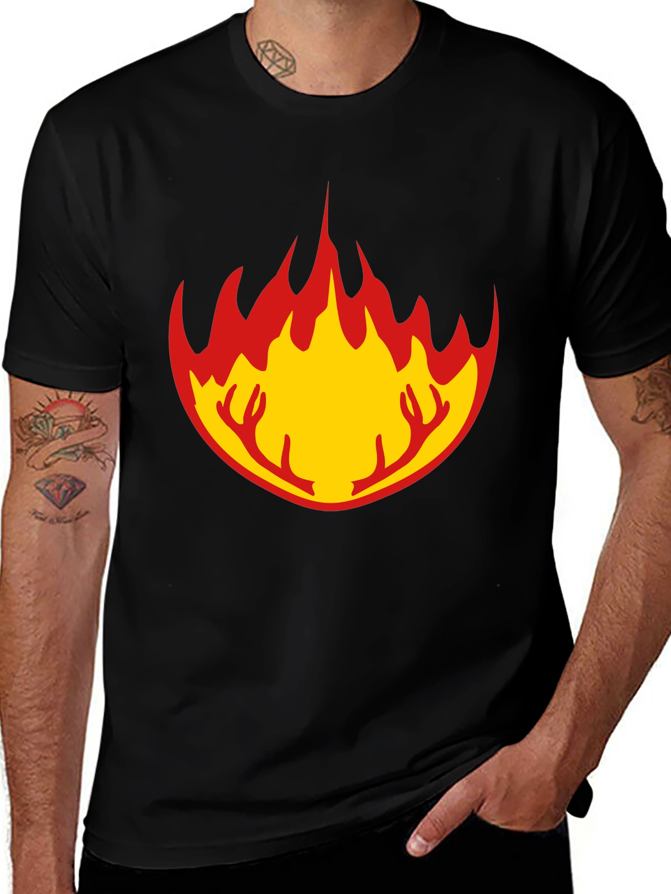 Variant 2 of Flame Antler Graphic Black T-Shirt