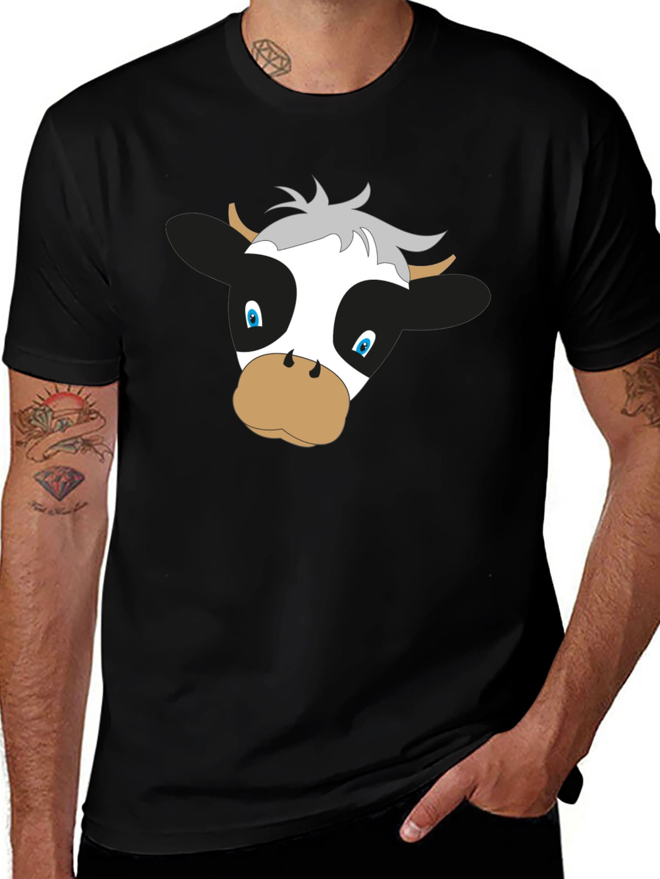 Variant 3 of Cartoon Cow Graphic Black T-Shirt