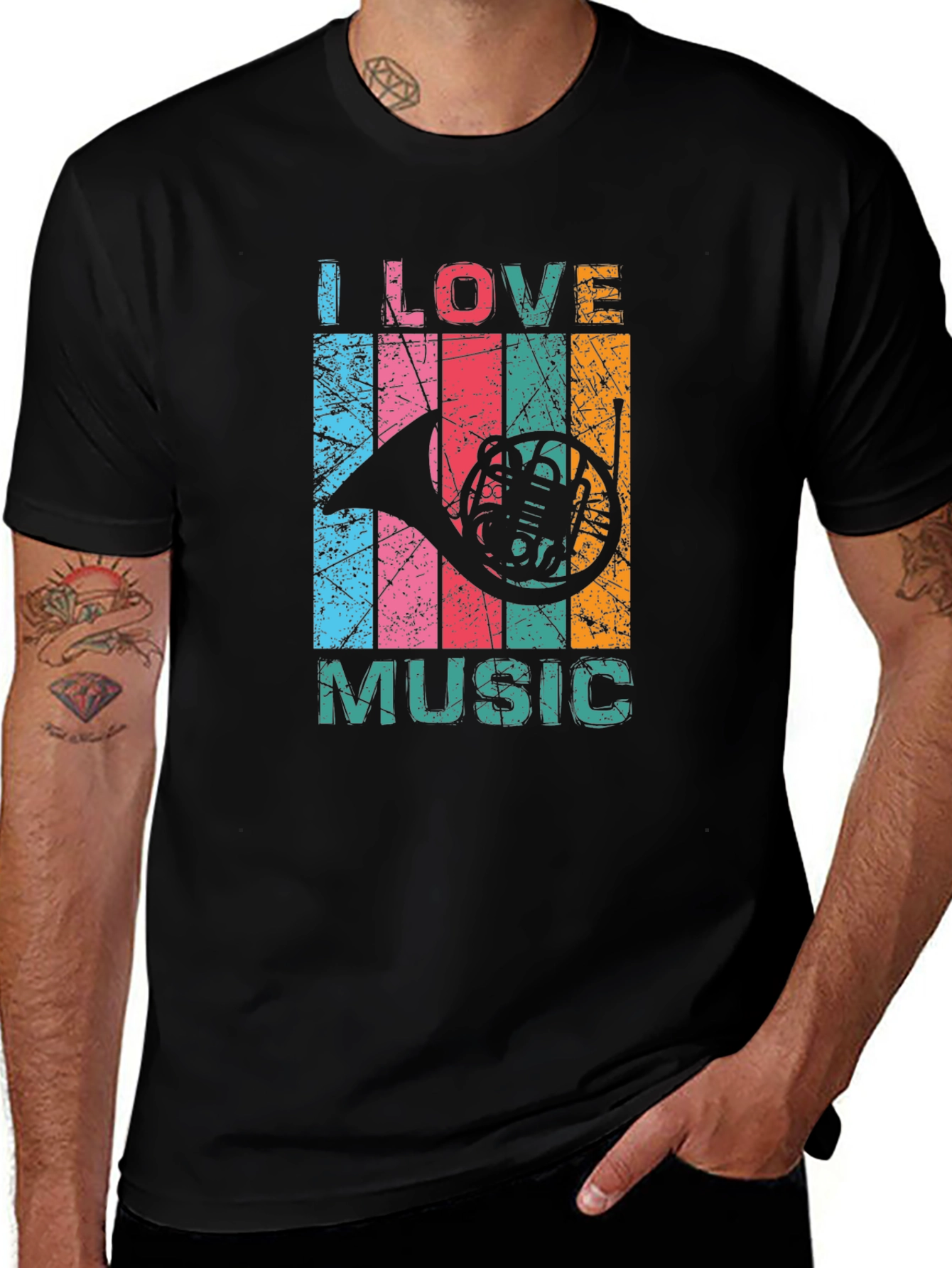 Variant 16 of I Love Music T-Shirt - French Horn Design