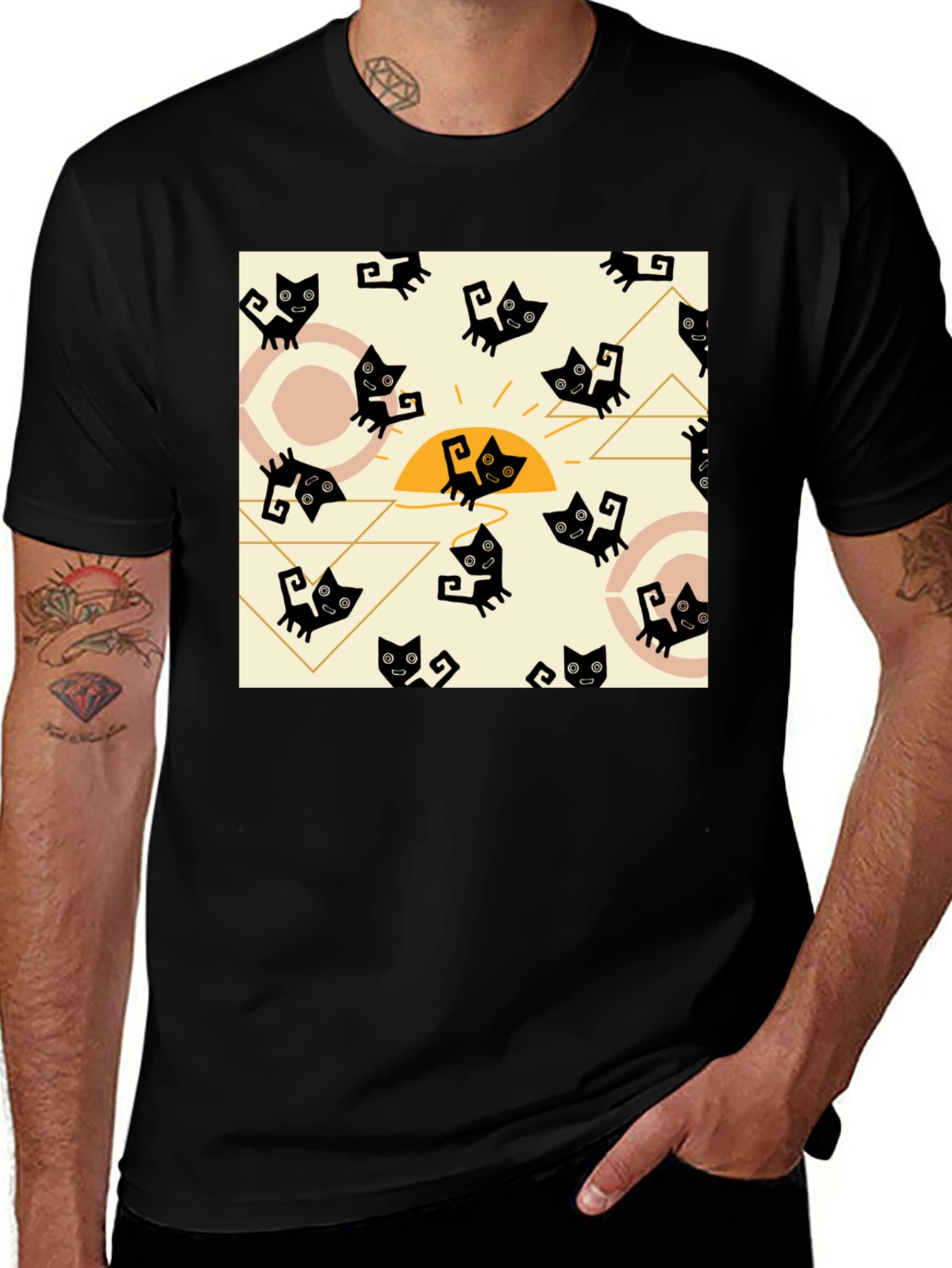 Variant 22 of Cool Cat Sunrise Graphic Tee - Trendy Black Shirt
