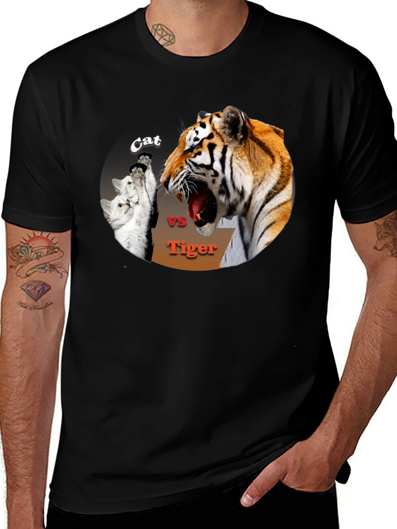 Black Cat vs. Tiger Black T-Shirt main image