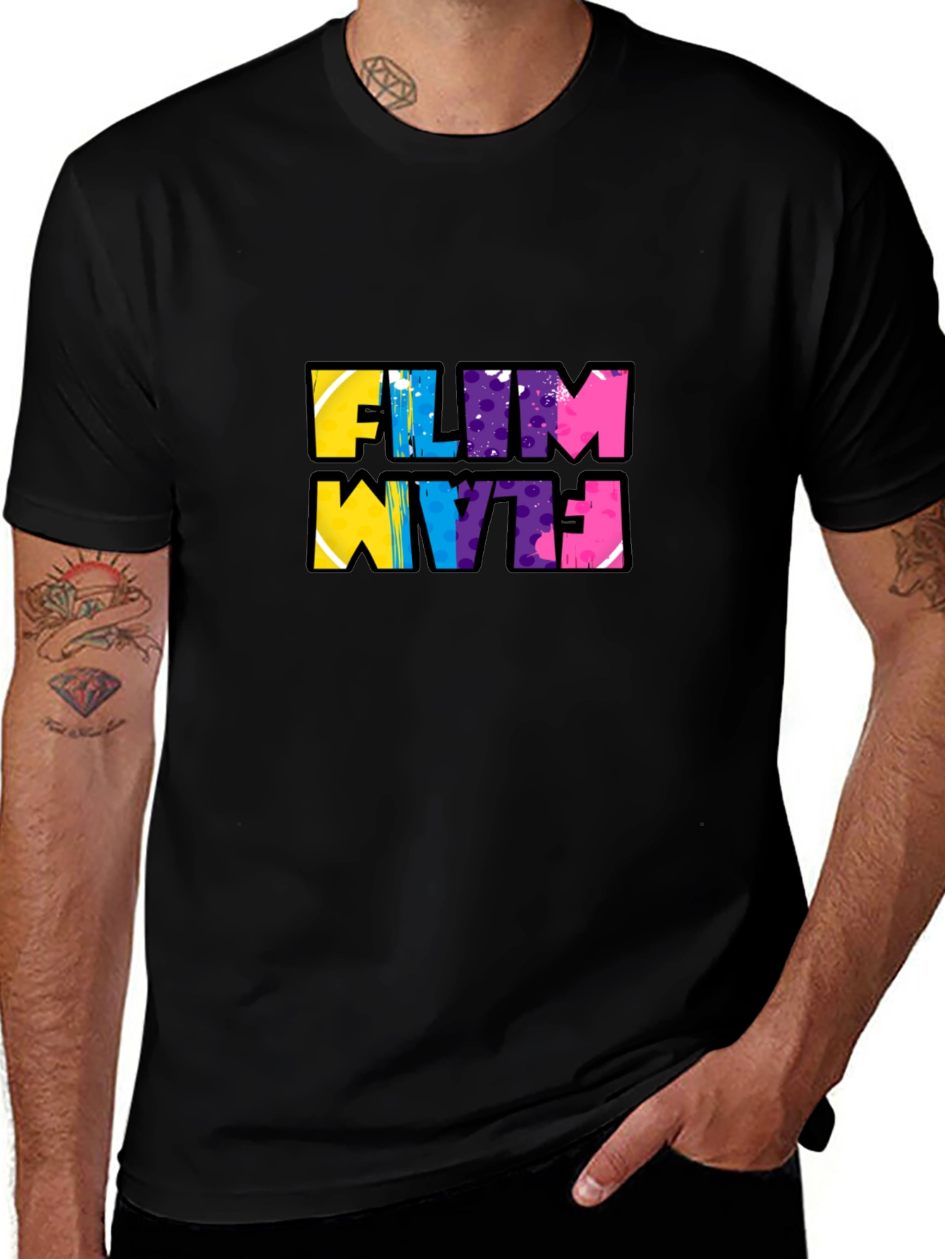Variant 28 of Funky Flim Flam Graphic Tee - Black Cotton T-Shirt