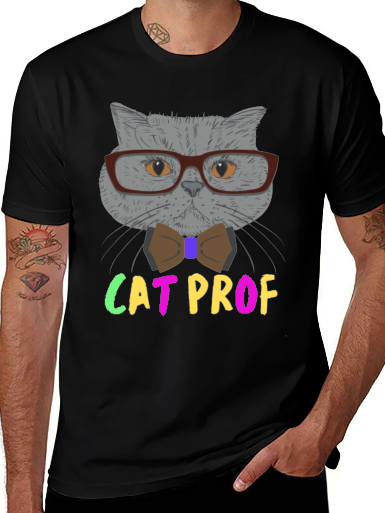 Variant 12 of Cat Professor T-Shirt: Grey Cat with Glasses