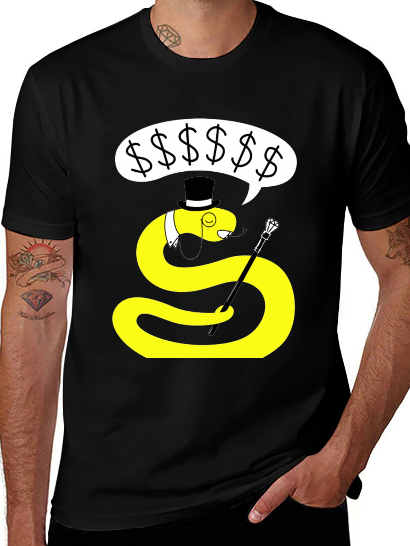 Variant 26 of Dapper Snake Cartoon T-Shirt - Black