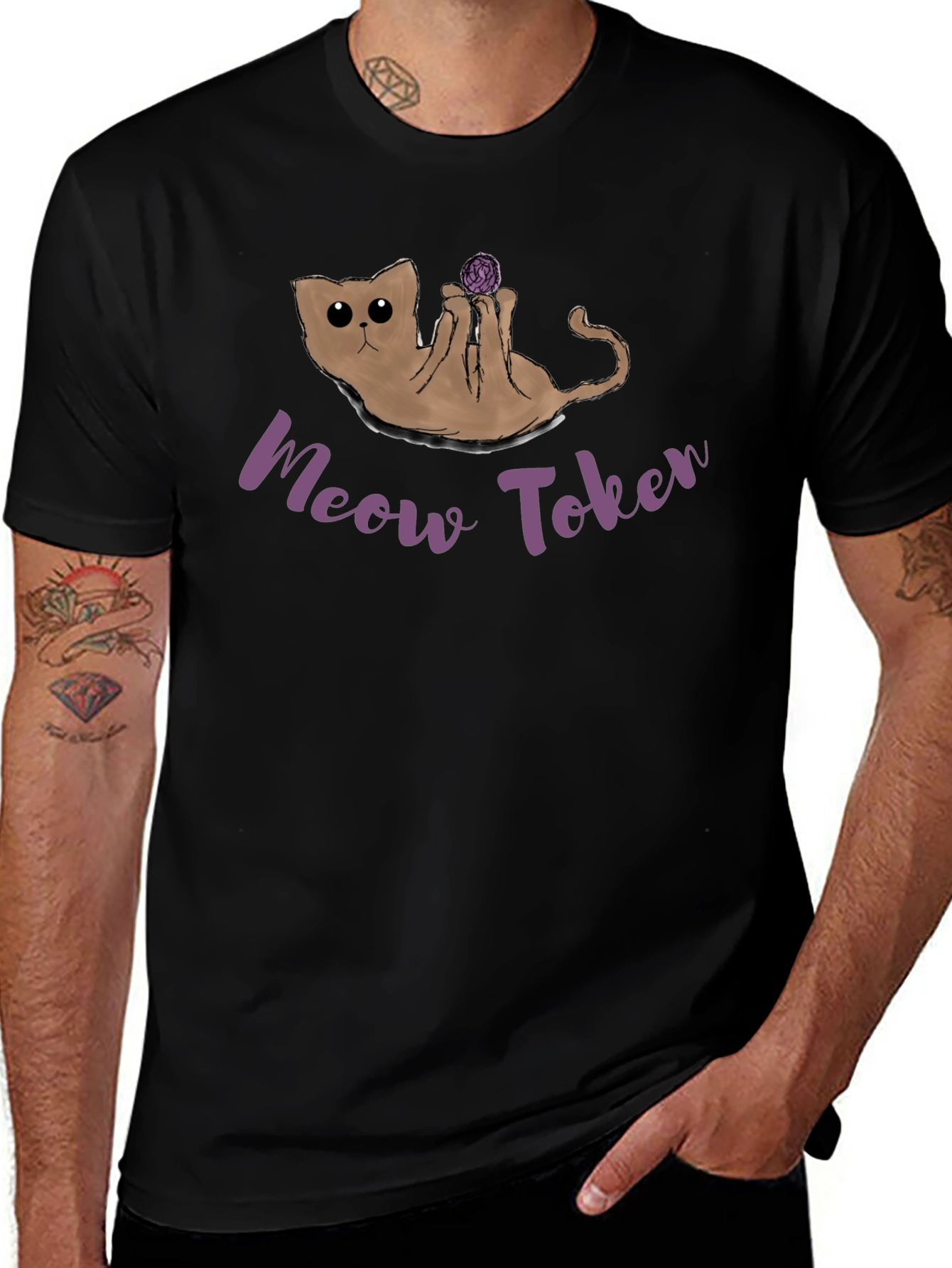 Black Meow Token Cat T-Shirt - Crypto Novelty Tee main image