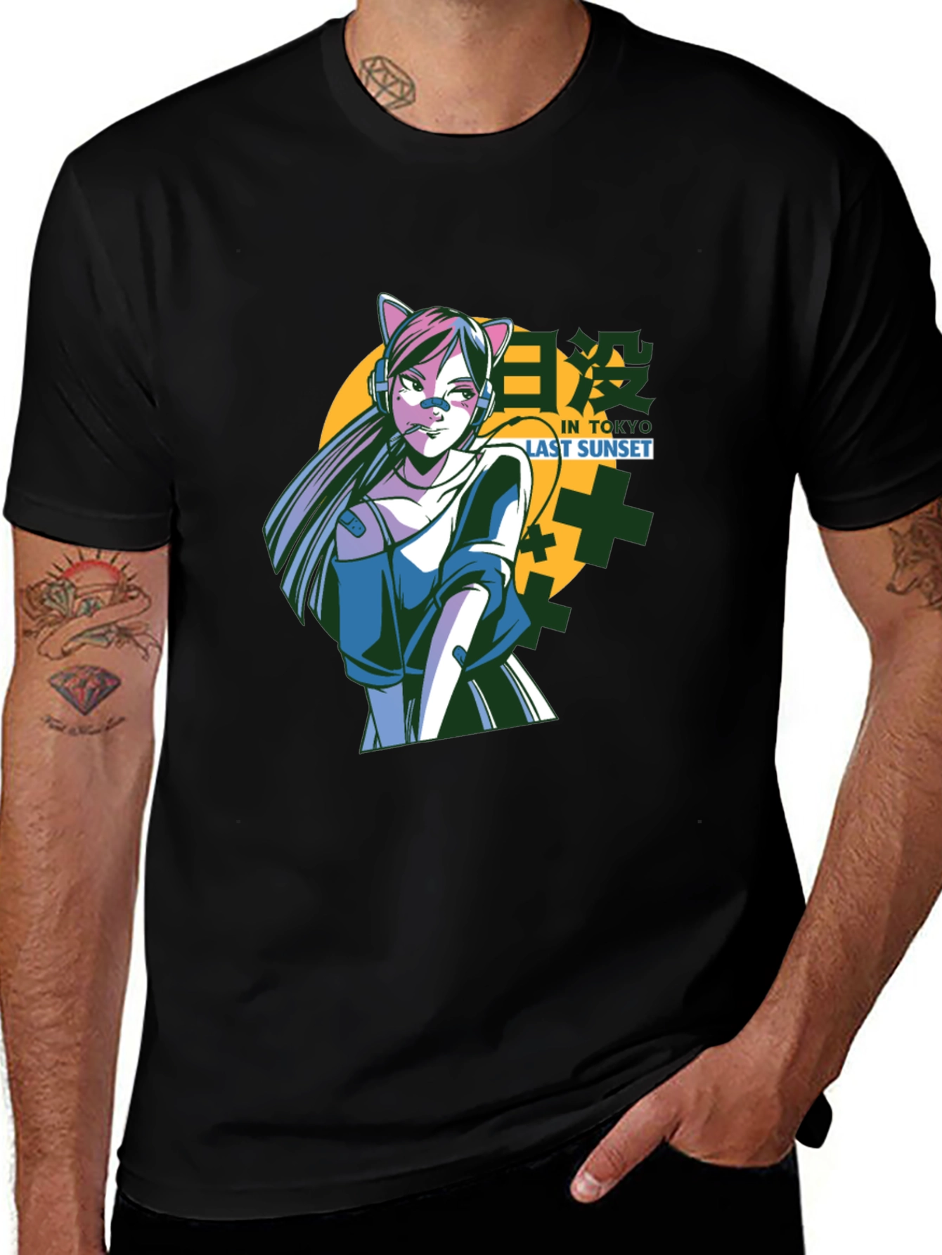 Variant 18 of Anime Girl Graphic Black T-Shirt