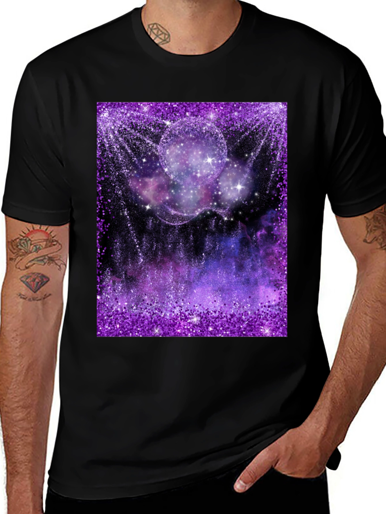 Variant 8 of Galaxy Glitter Print Black T-Shirt