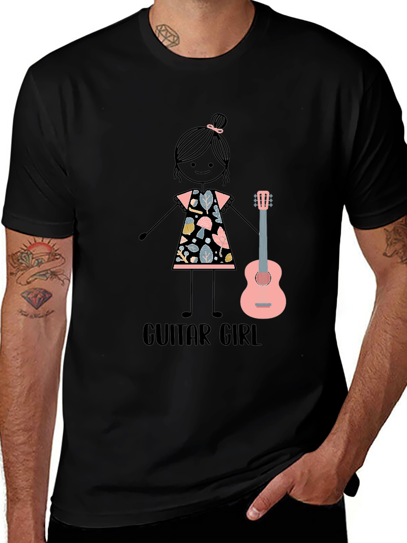 Variant 9 of Guitar Girl Graphic T-Shirt - Black Unisex Tee