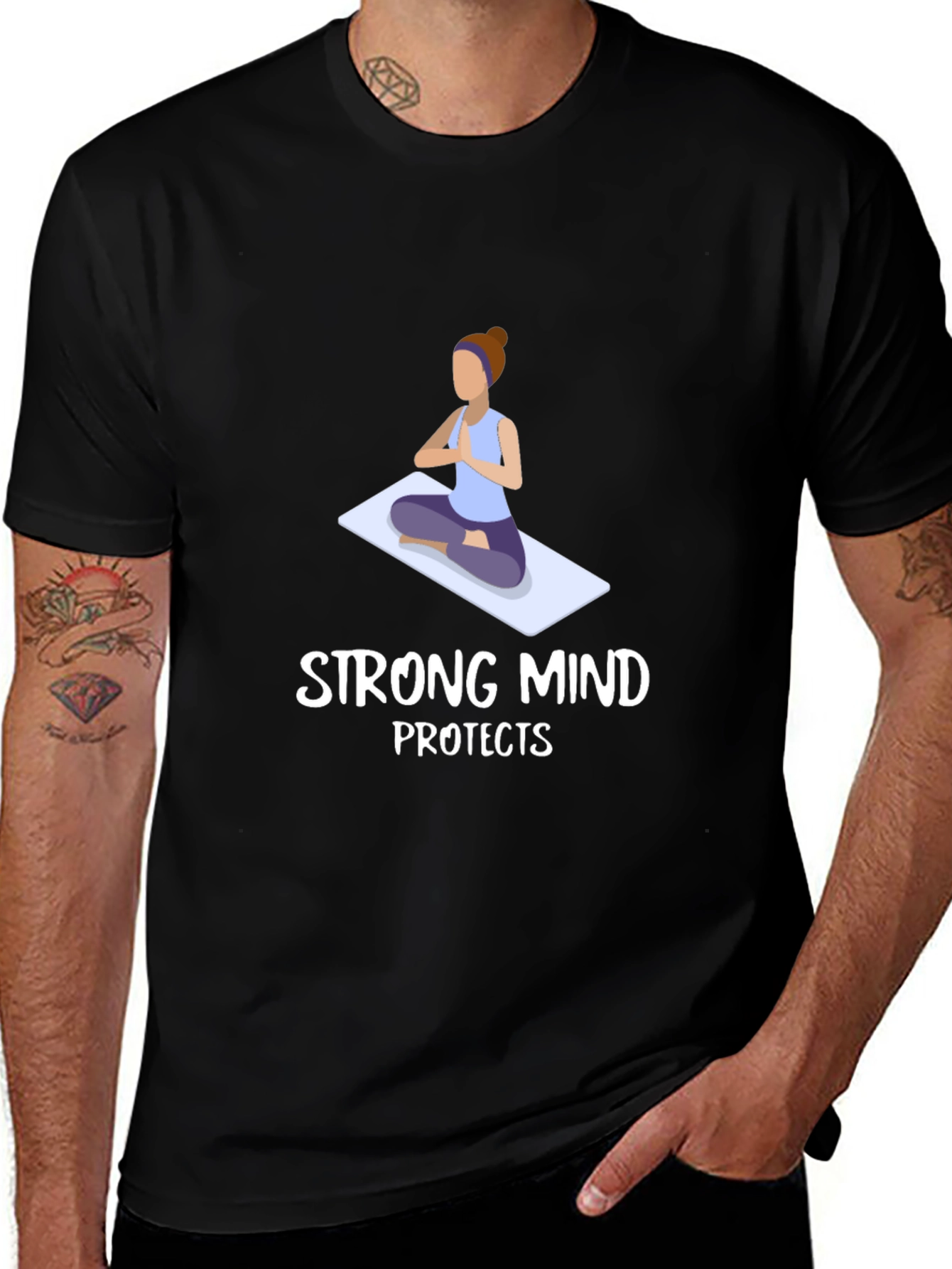 Variant 17 of Strong Mind Protects T-Shirt: Yoga Design