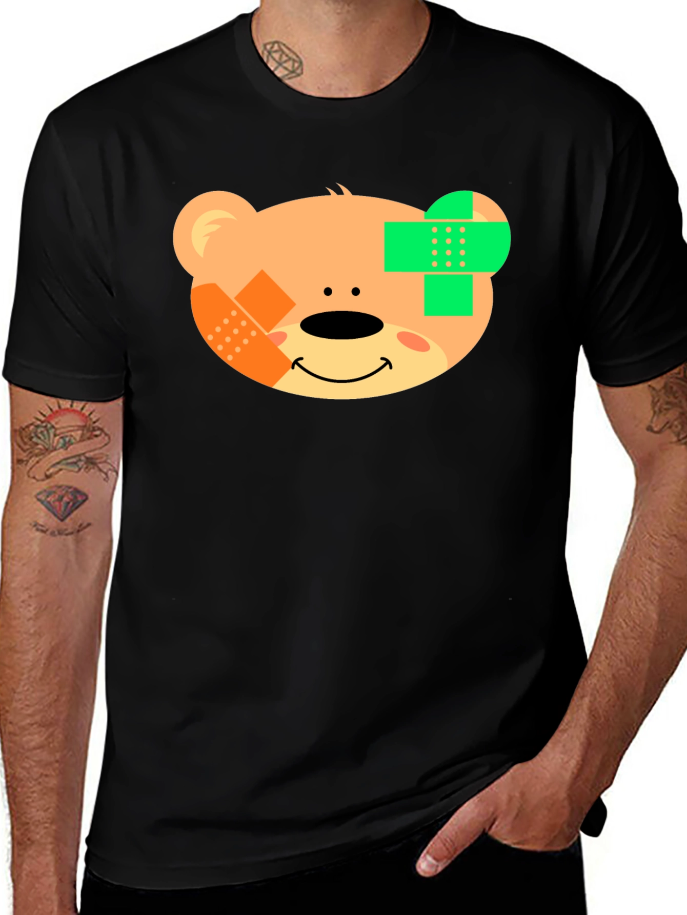 Variant 2 of Cute Teddy Bear Bandage Black T-Shirt