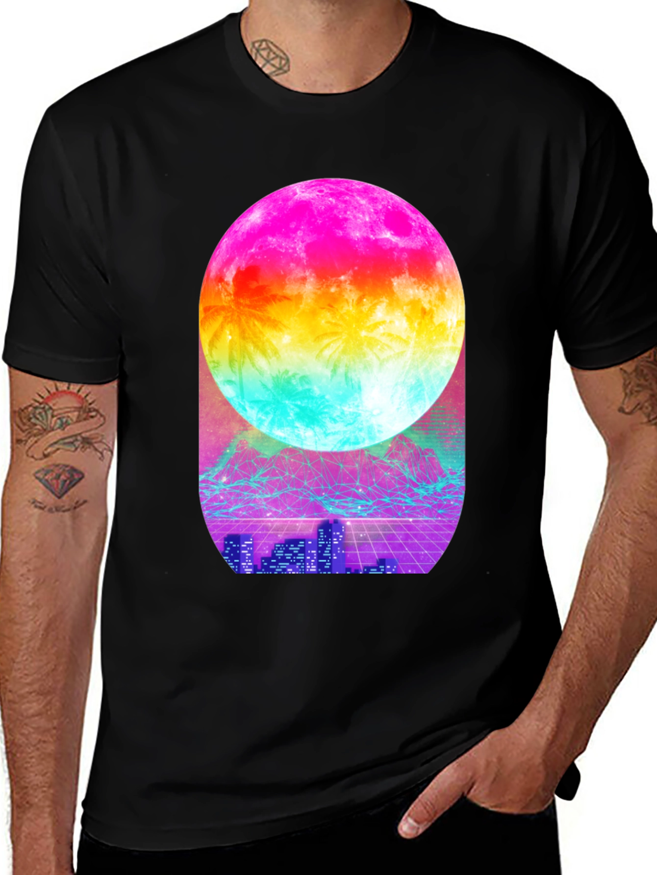 Variant 27 of Retro Sunset Moon Palm Tree T-Shirt