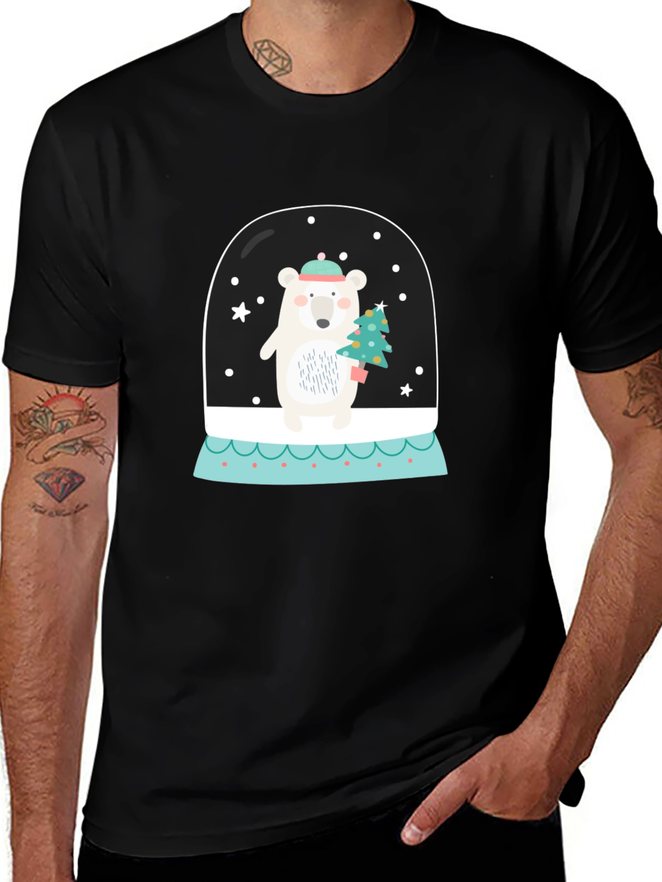 Variant 22 of Holiday Polar Bear in Snow Globe Graphic Tee