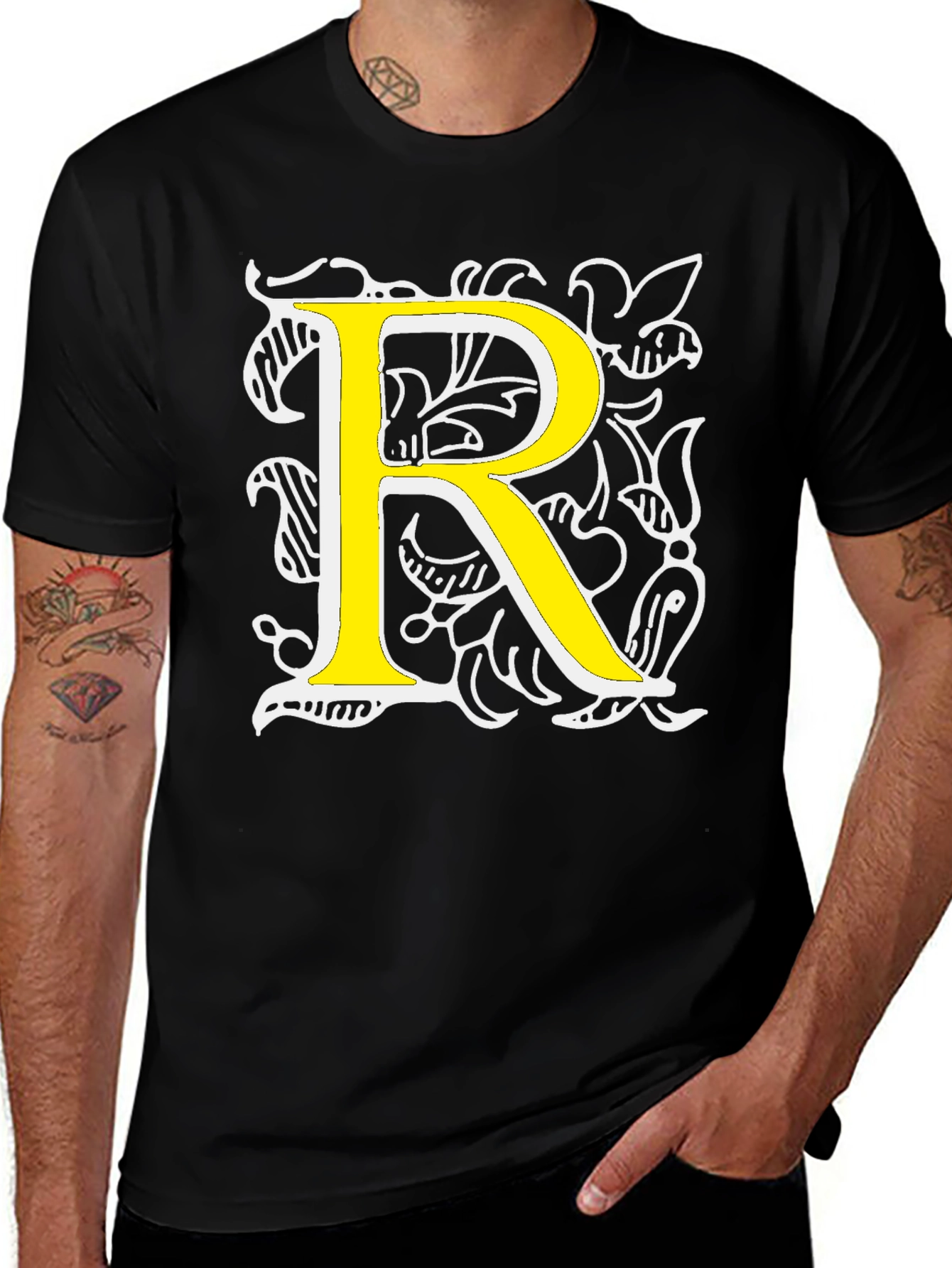 Variant 24 of Letter R Graphic T-Shirt - Black Tee