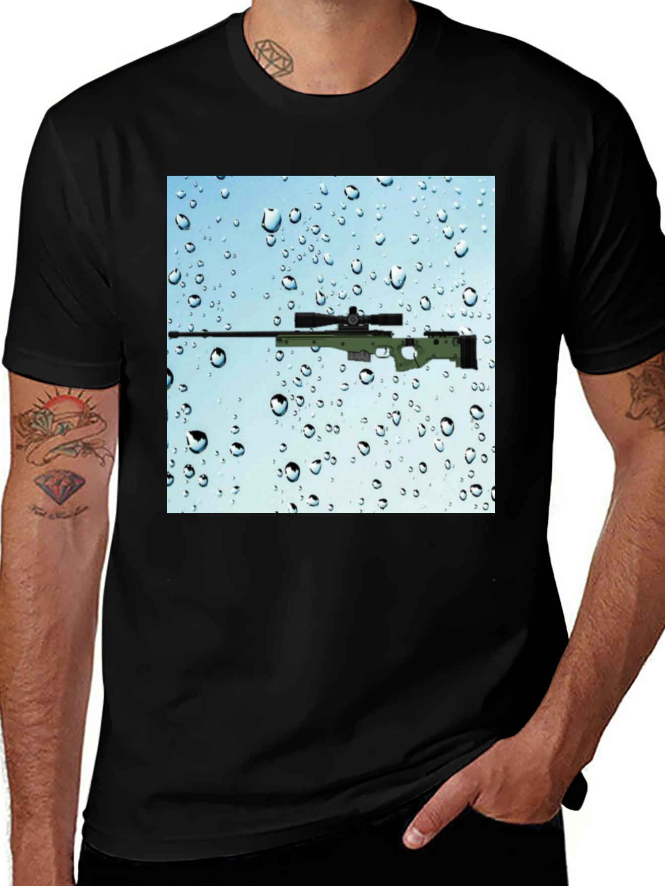 Gun on Rainy Window T-Shirt - Cool Graphic Tee