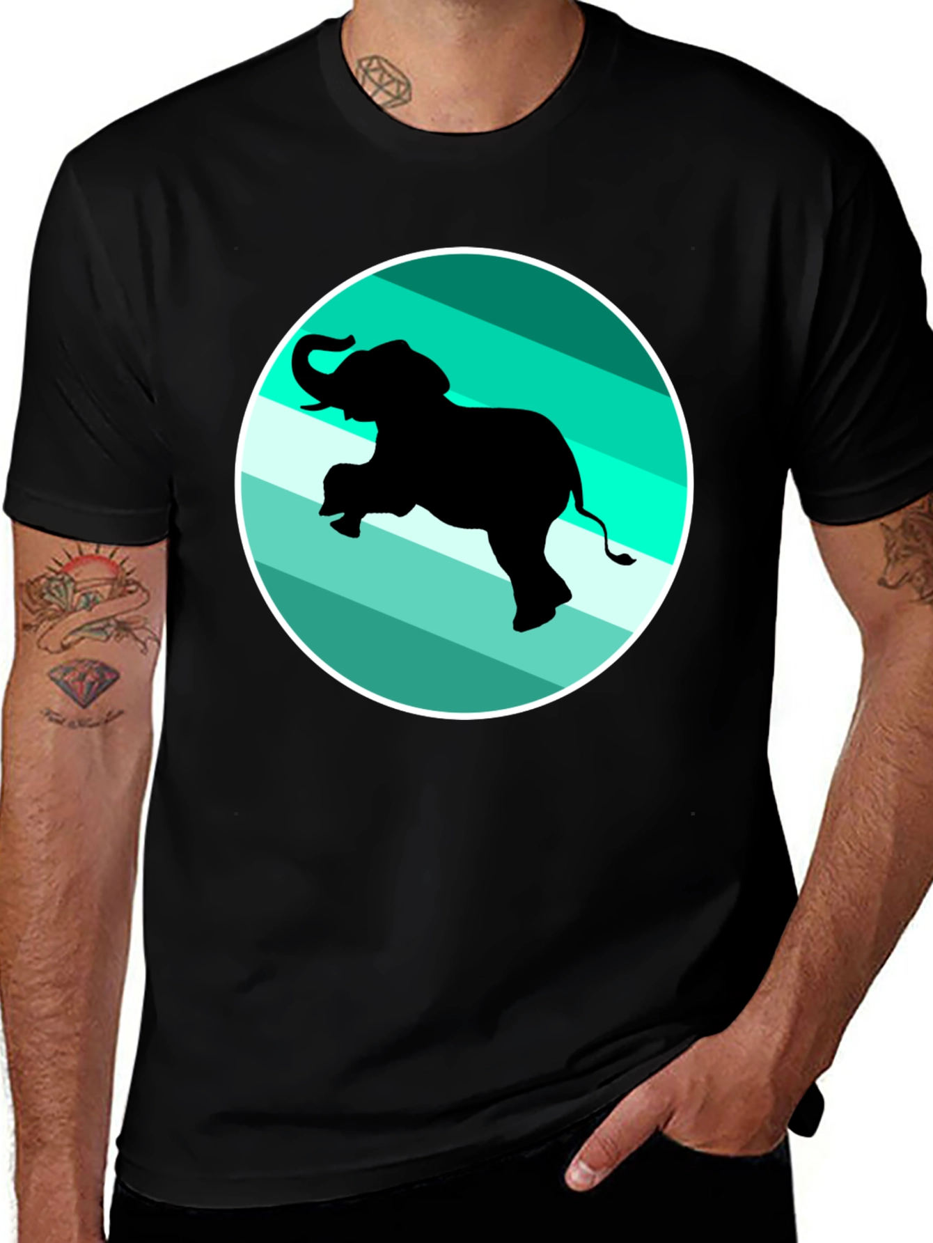Variant 14 of Elephant Graphic Print Crew Neck Tee