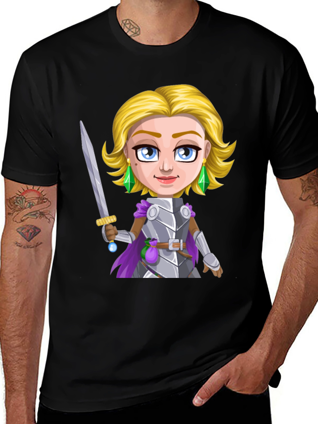 Variant 14 of Cartoon RPG Warrior Black T-Shirt