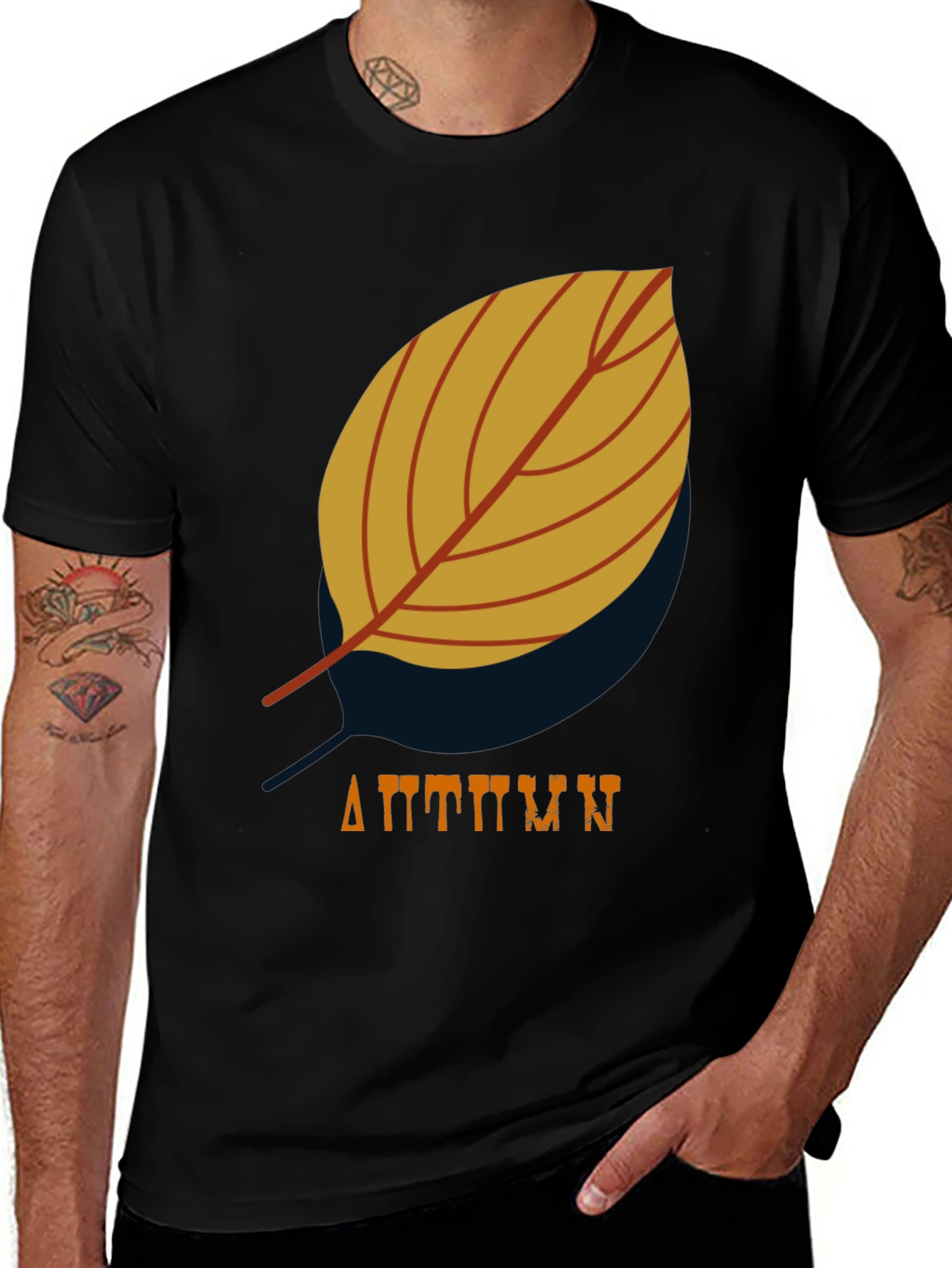 Variant 27 of Men's Black Autumn Leaf Graphic T-Shirt