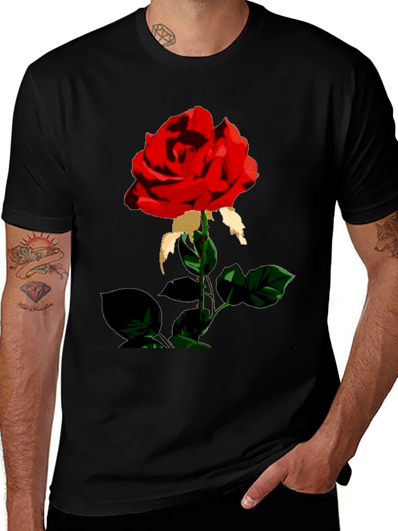 Variant 6 of Rose Graphic Black T-Shirt - Floral Statement Tee