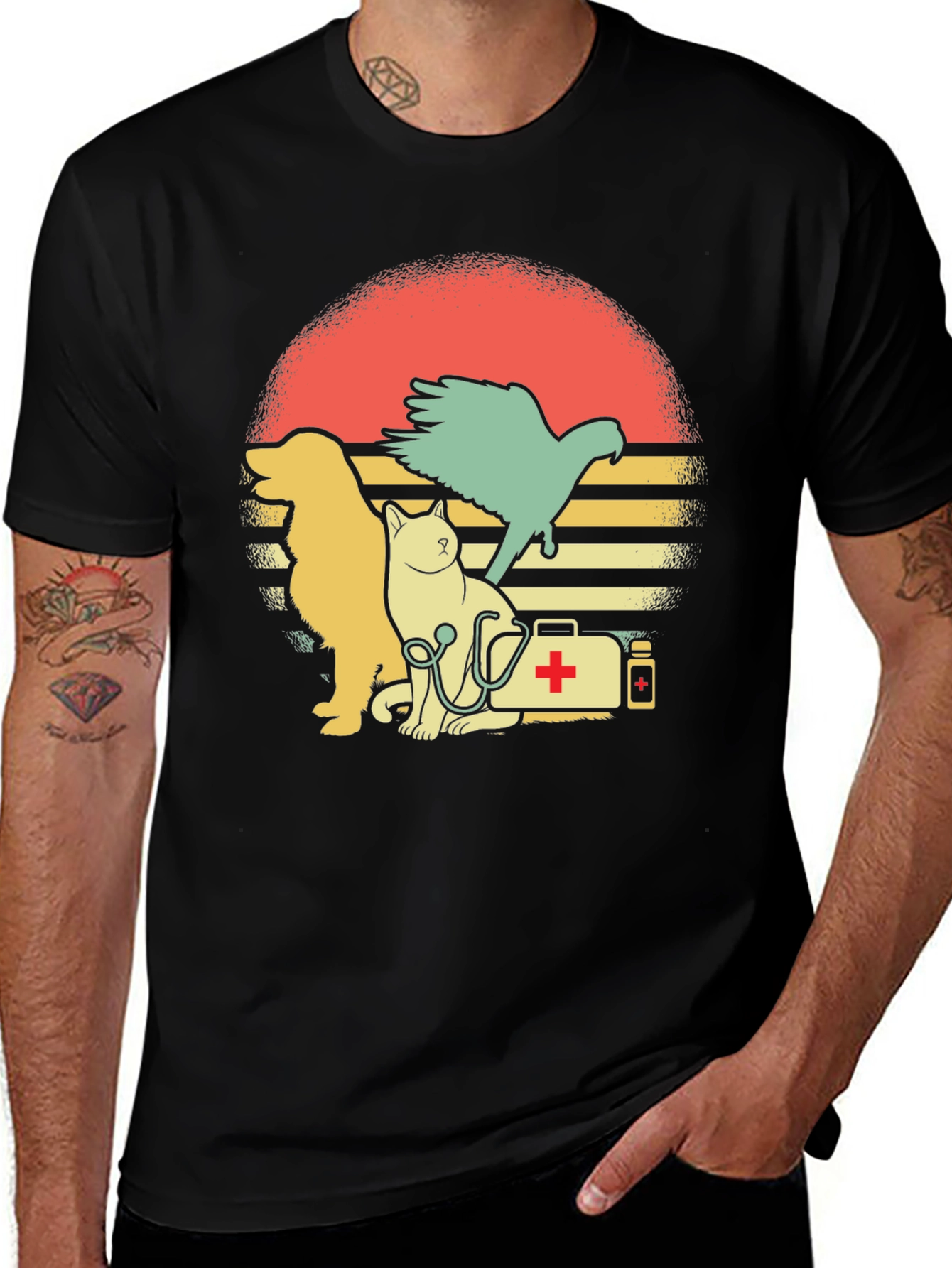 Variant 11 of Veterinarian Pet T-Shirt: Dog, Cat, and Bird Graphic Tee