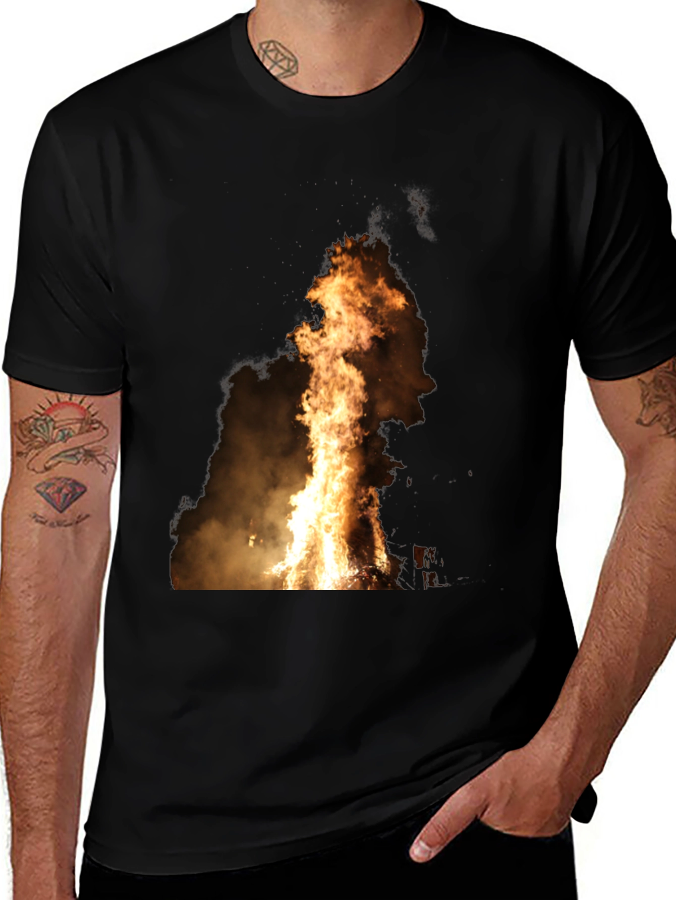 Variant 16 of Fiery Bonfire Graphic Tee - Black Cotton T-Shirt