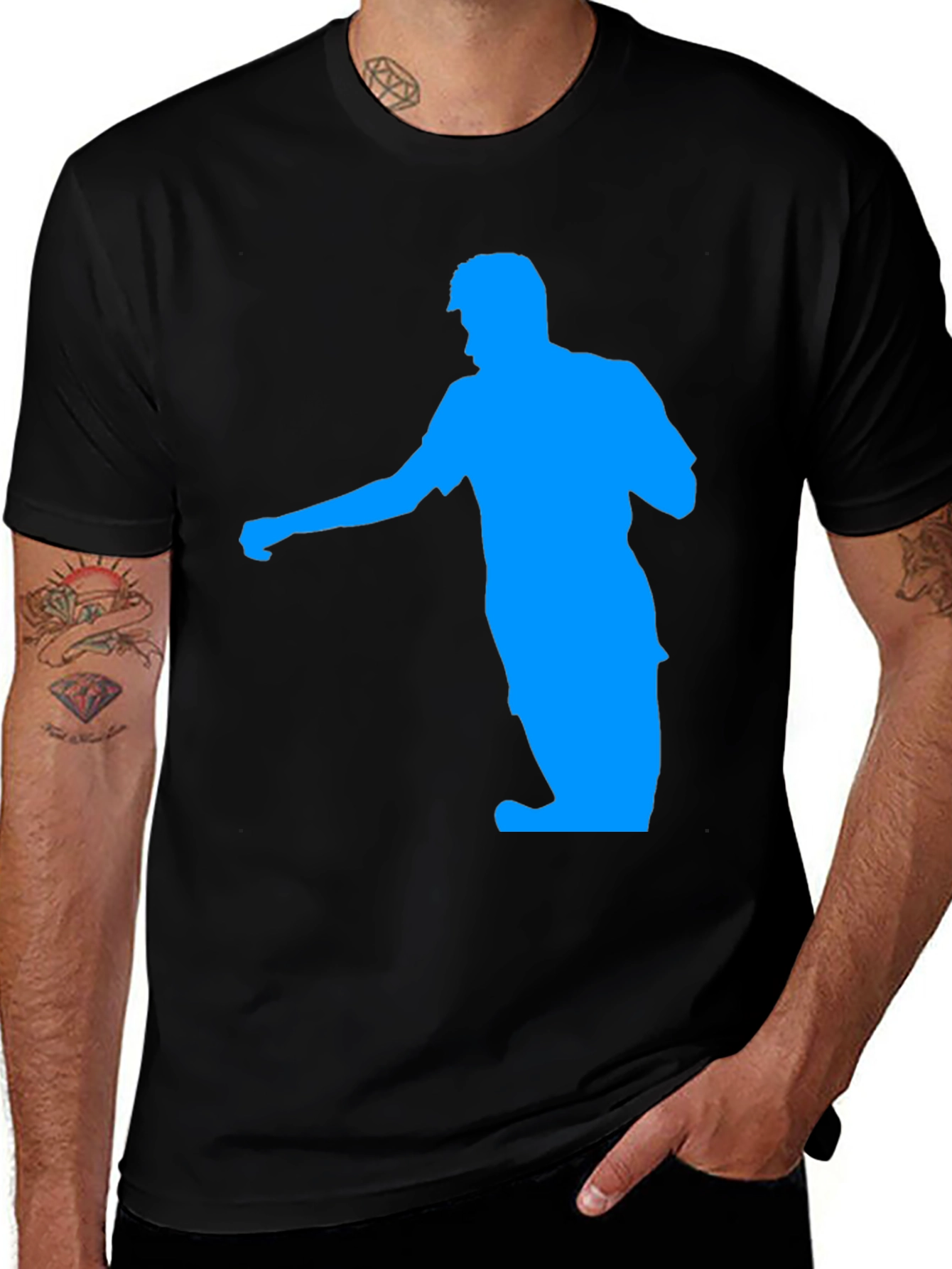 Variant 23 of Cool Graphic Tee - Blue Silhouette on Black T-Shirt