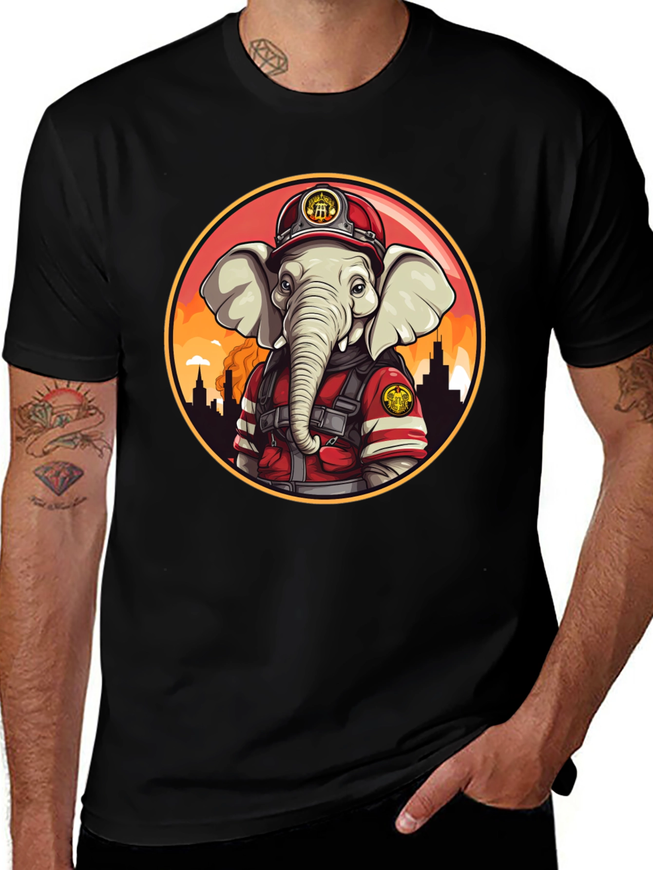 Variant 13 of Elephant Firefighter T-Shirt - Cartoon Style