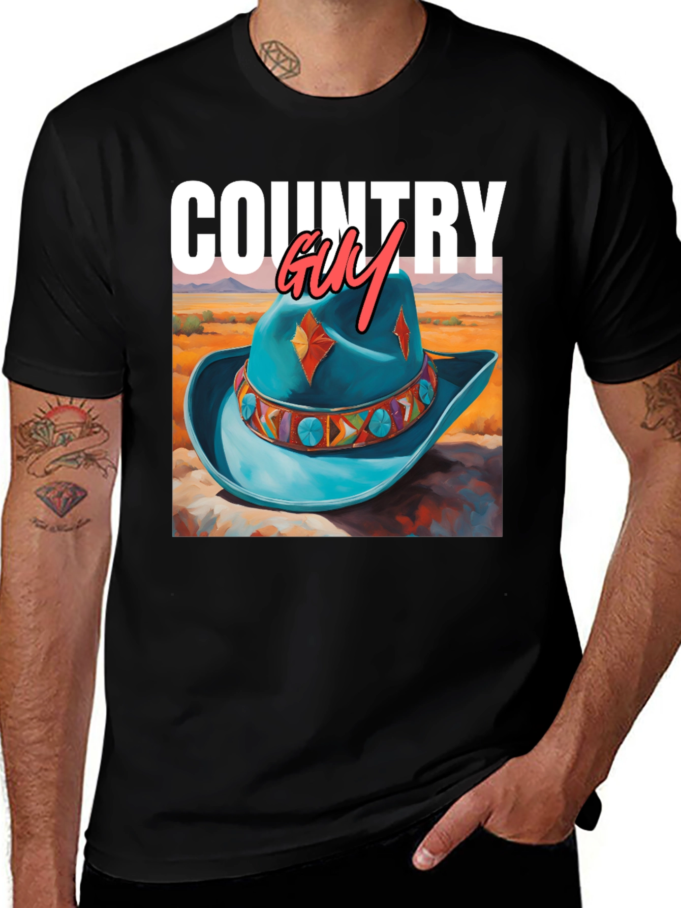 Country Guy Graphic Tee - Western Cowboy Hat Design