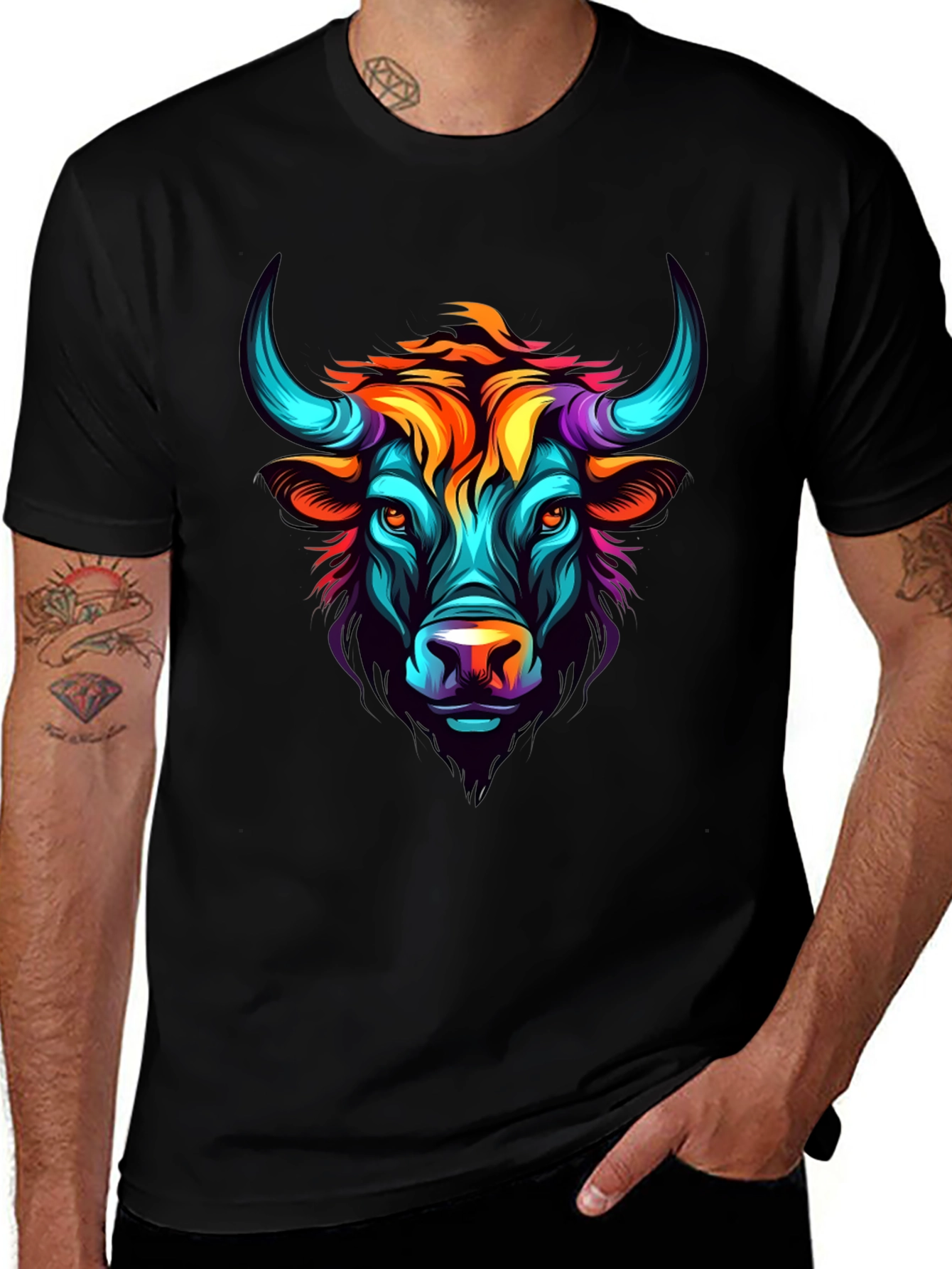 Variant 10 of Colorful Bull Graphic Tee - Stylish Men's Shirt