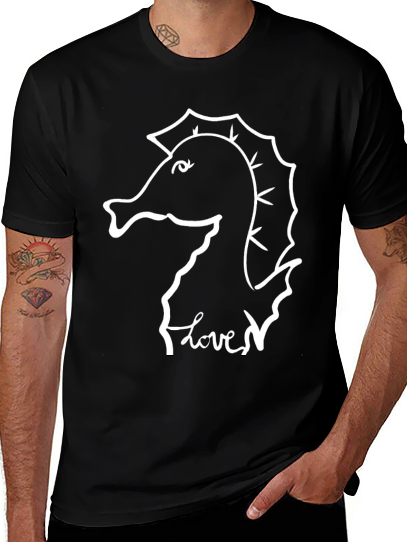 Variant 24 of Seahorse Love Graphic Tee - Black Cotton T-Shirt