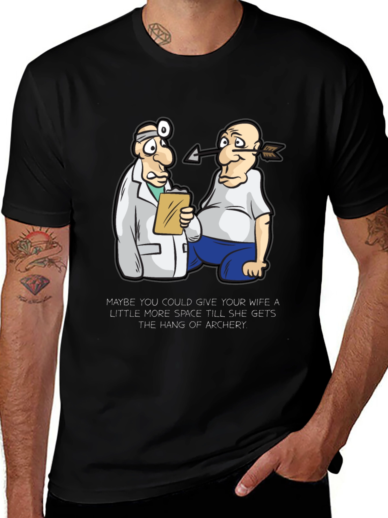 Variant 4 of Archery Humor T-Shirt - Arrow Injury Cartoon