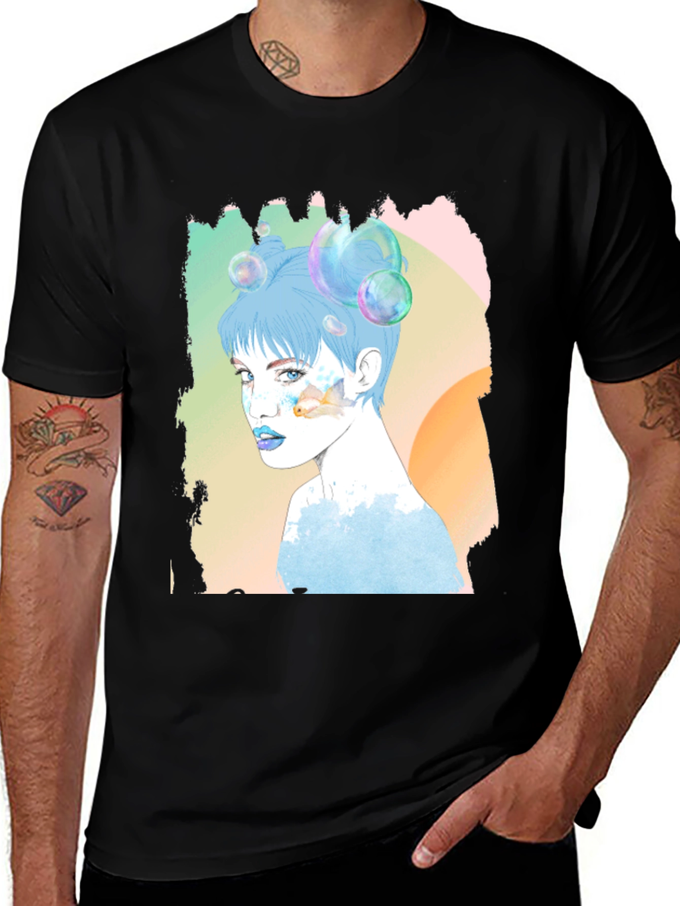 Variant 24 of Artistic Woman Portrait Graphic Tee - Black Cotton