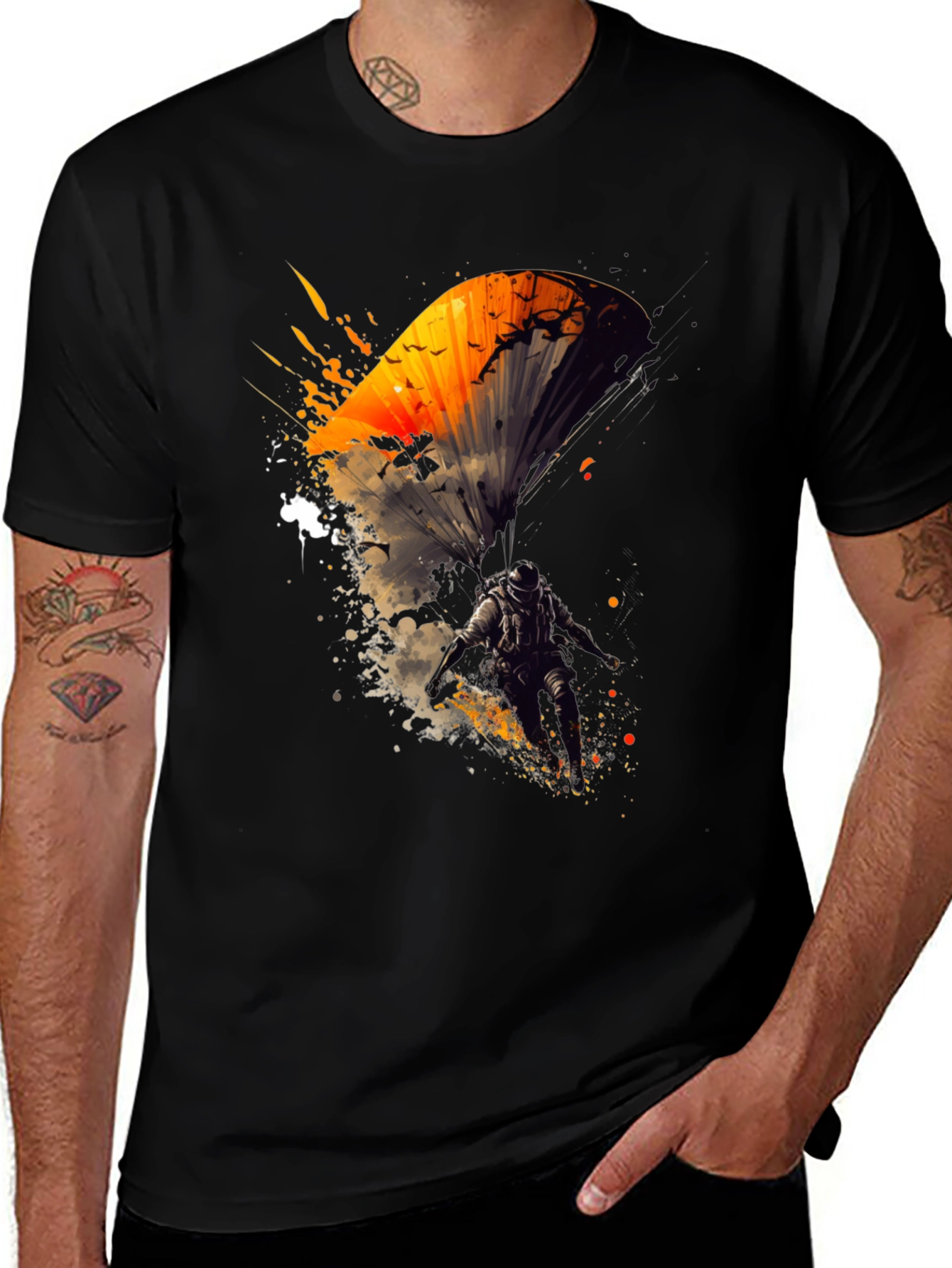 Variant 4 of Skydiving Art Graphic Black T-Shirt