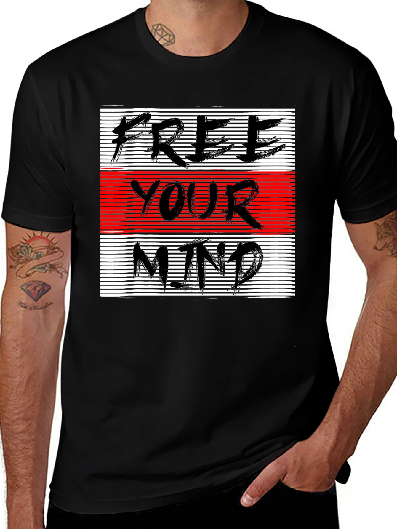 Variant 5 of Free Your Mind Graphic Tee - Black Cotton Blend T-Shirt