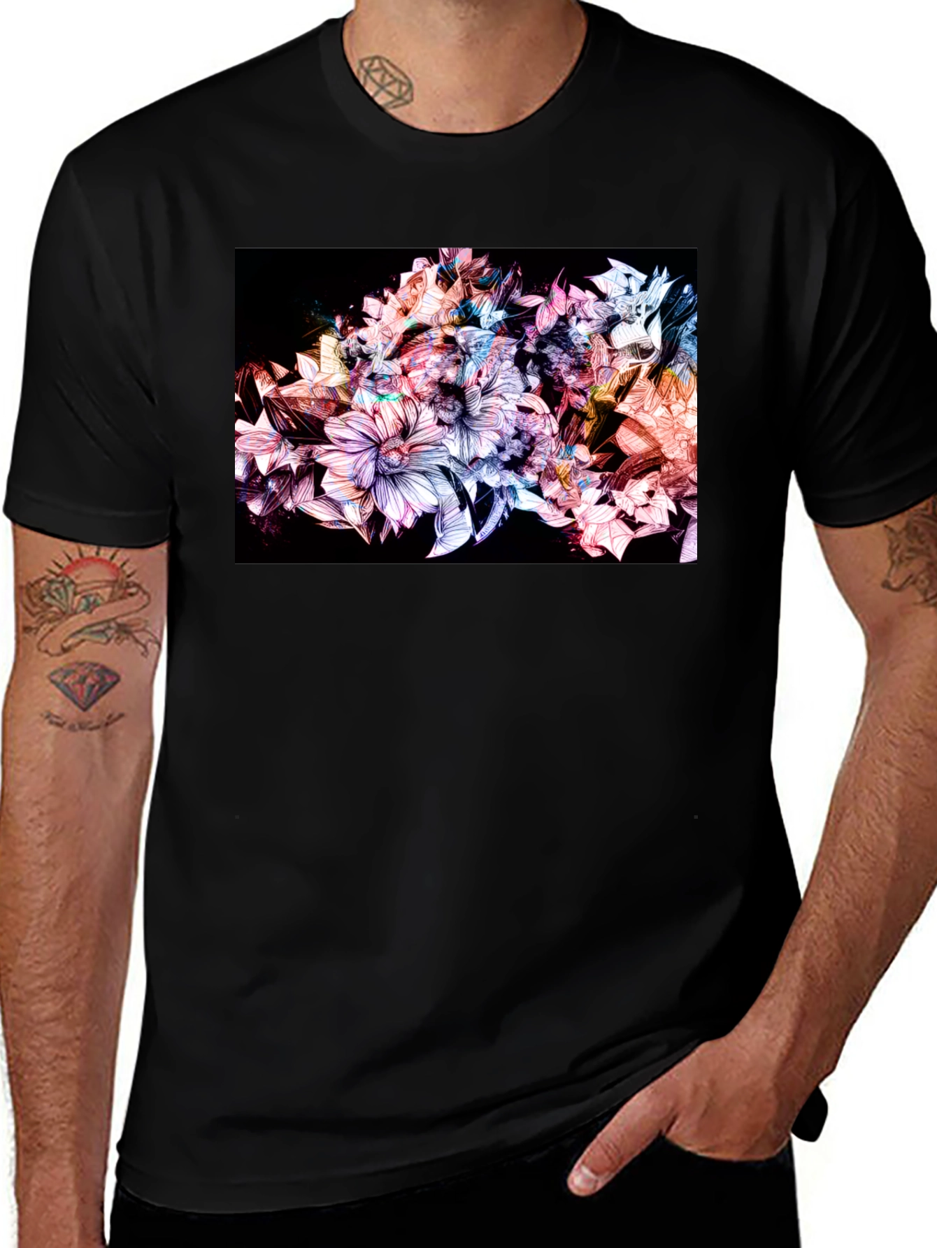 Variant 2 of Floral Design Black T-Shirt