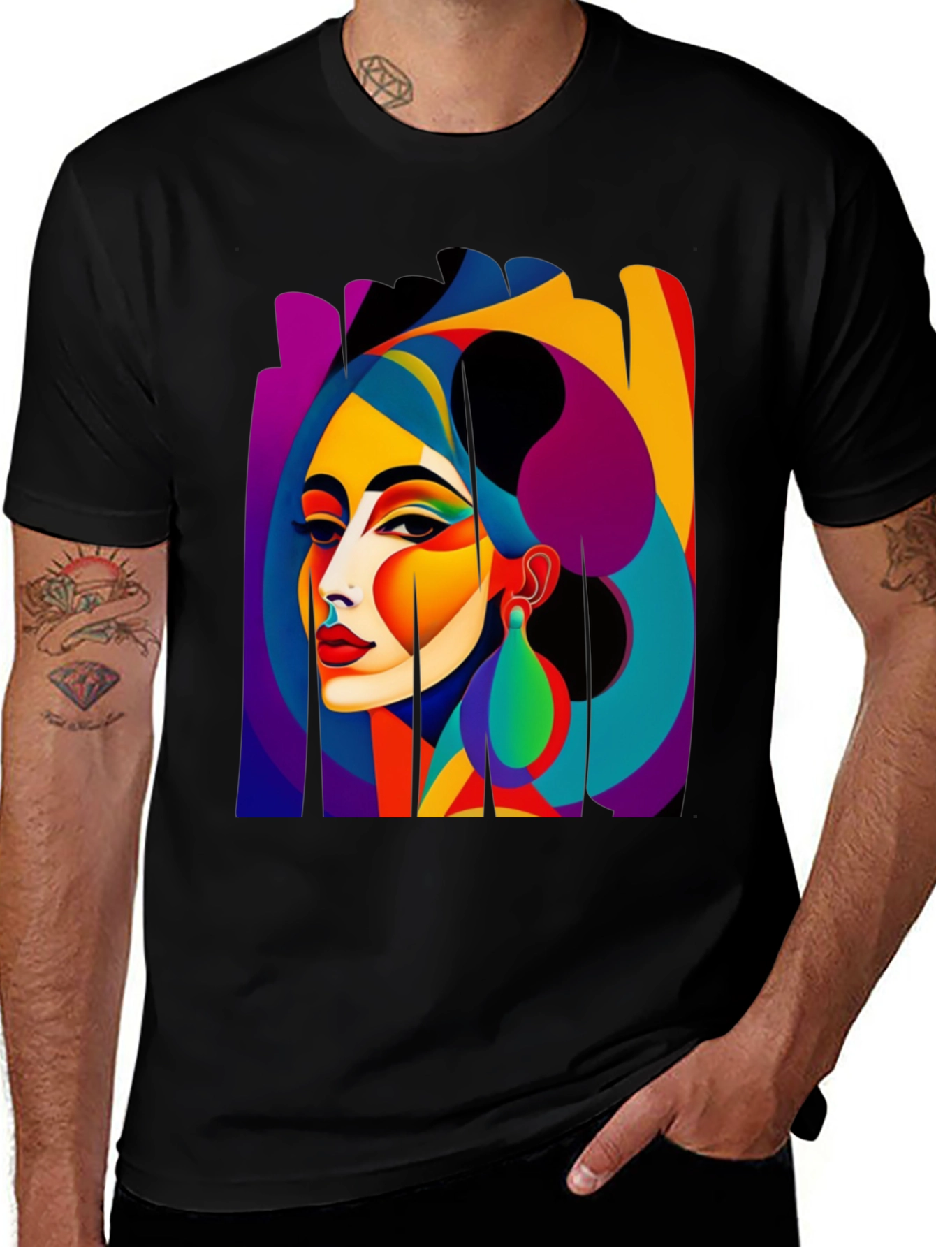 Variant 8 of Abstract Woman Graphic Tee - Artistic Black T-Shirt