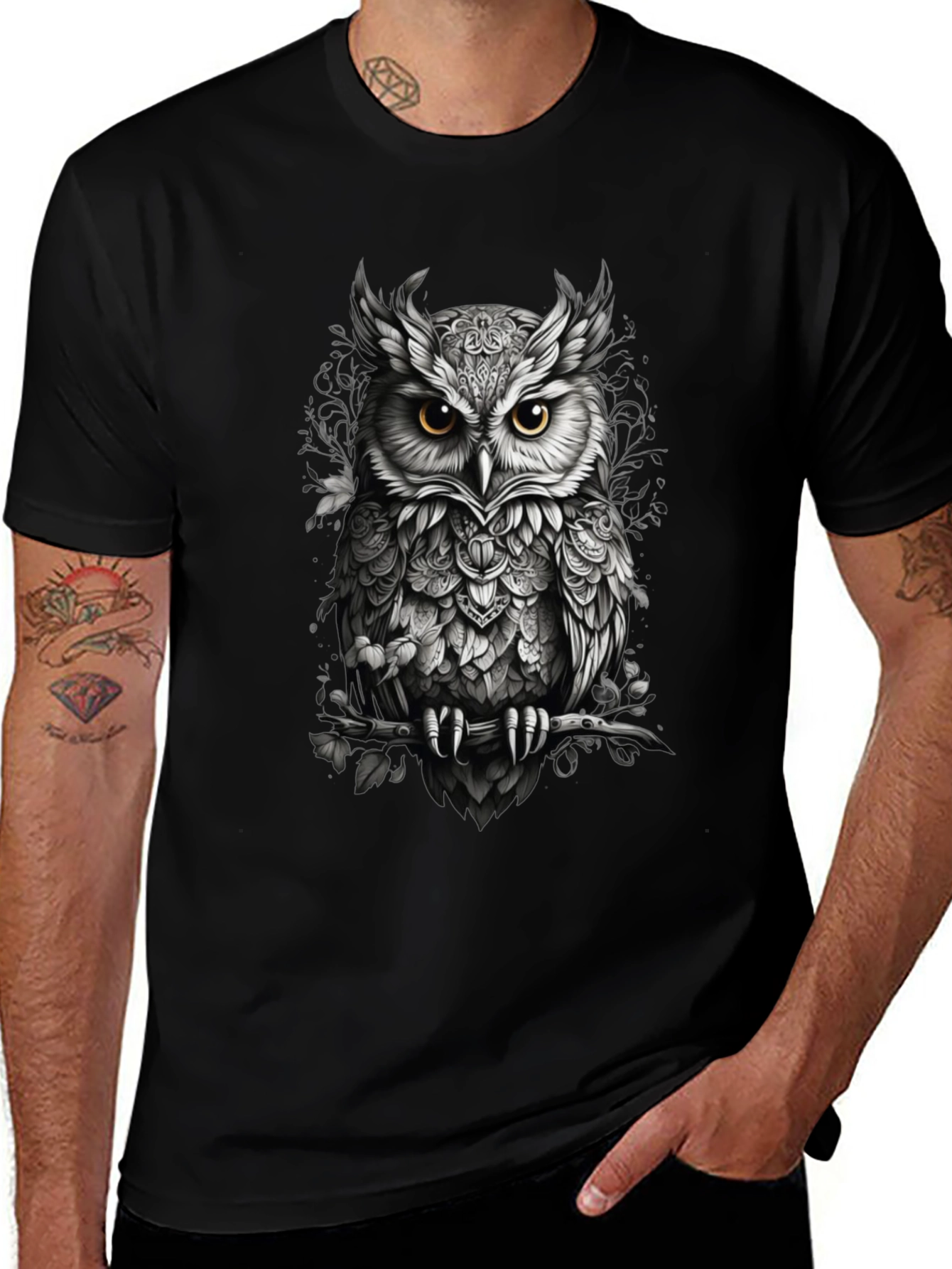 Variant 10 of Owl Graphic Tee - Men's Black T-Shirt