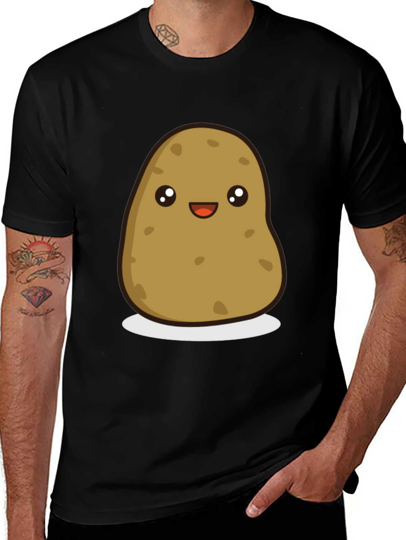 Variant 2 of Cute Cartoon Potato Graphic Tee - Black