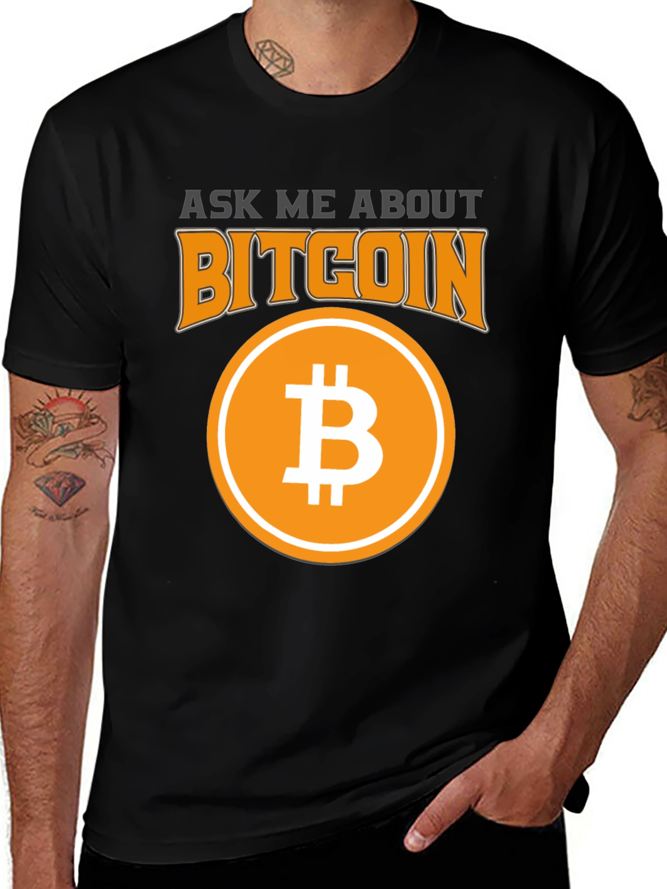 Variant 13 of Ask Me About Bitcoin Black Graphic Tee
