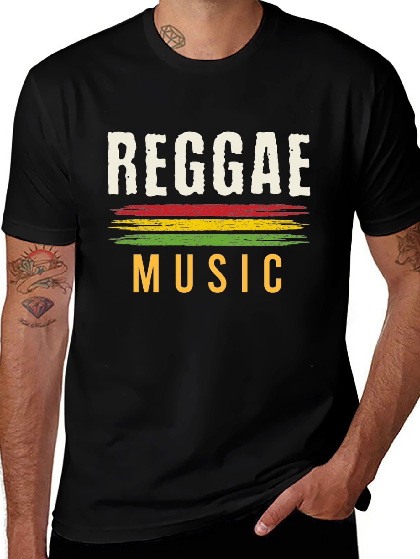 Variant 29 of Reggae Music Graphic Tee - Black Cotton T-Shirt