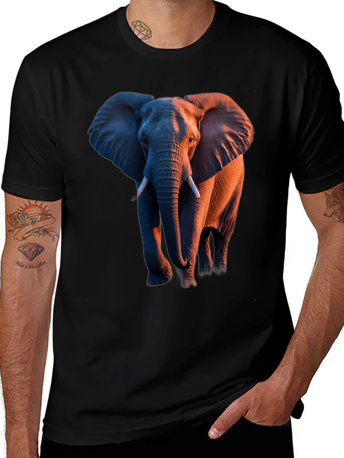 Variant 29 of Elephant Graphic Print Black T-Shirt