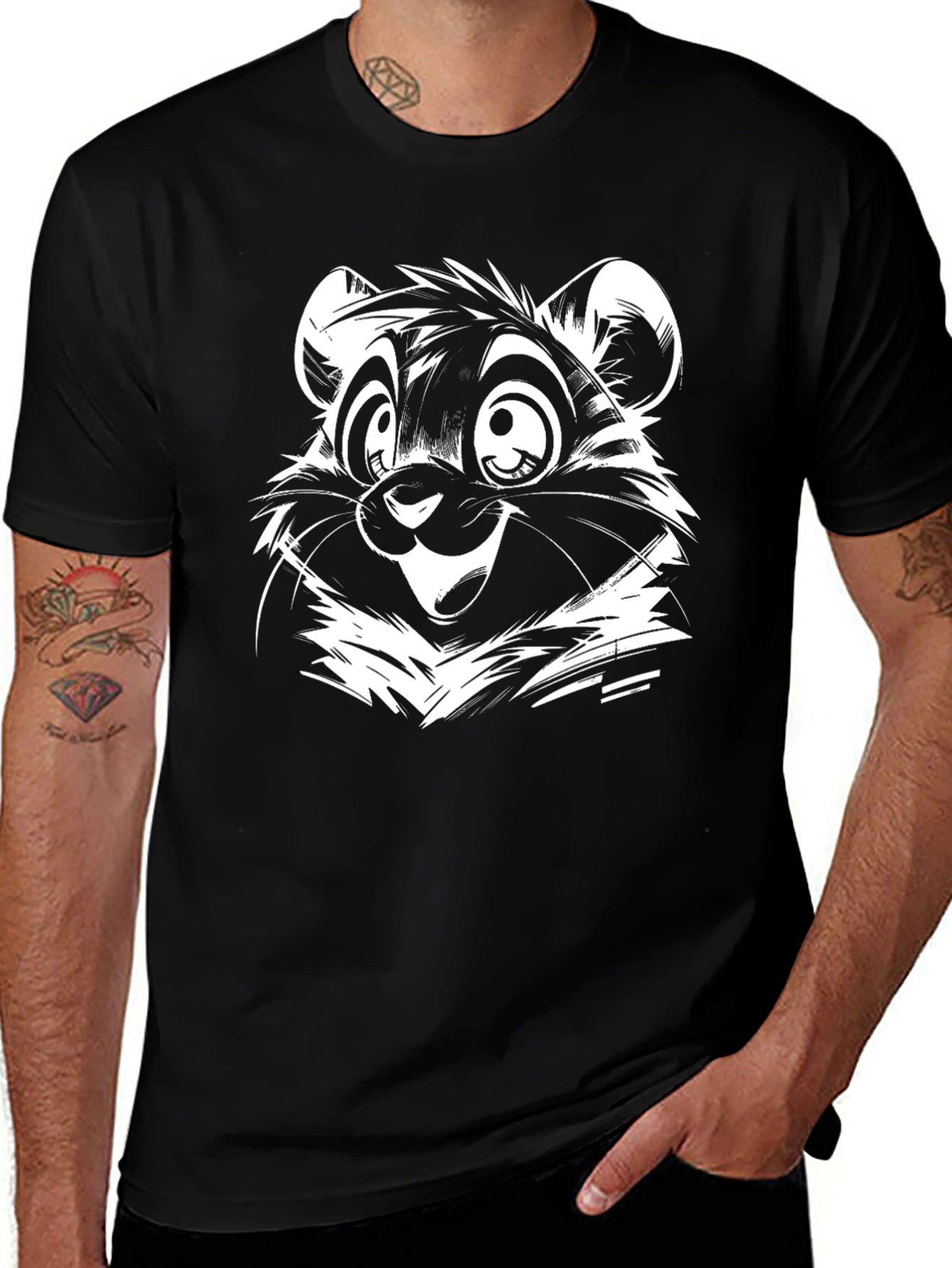 Cartoon Bear Graphic Black T-Shirt