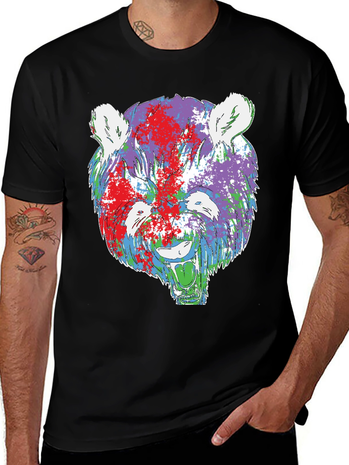 Variant 9 of Abstract Bear Graphic Tee - Black Unisex Shirt
