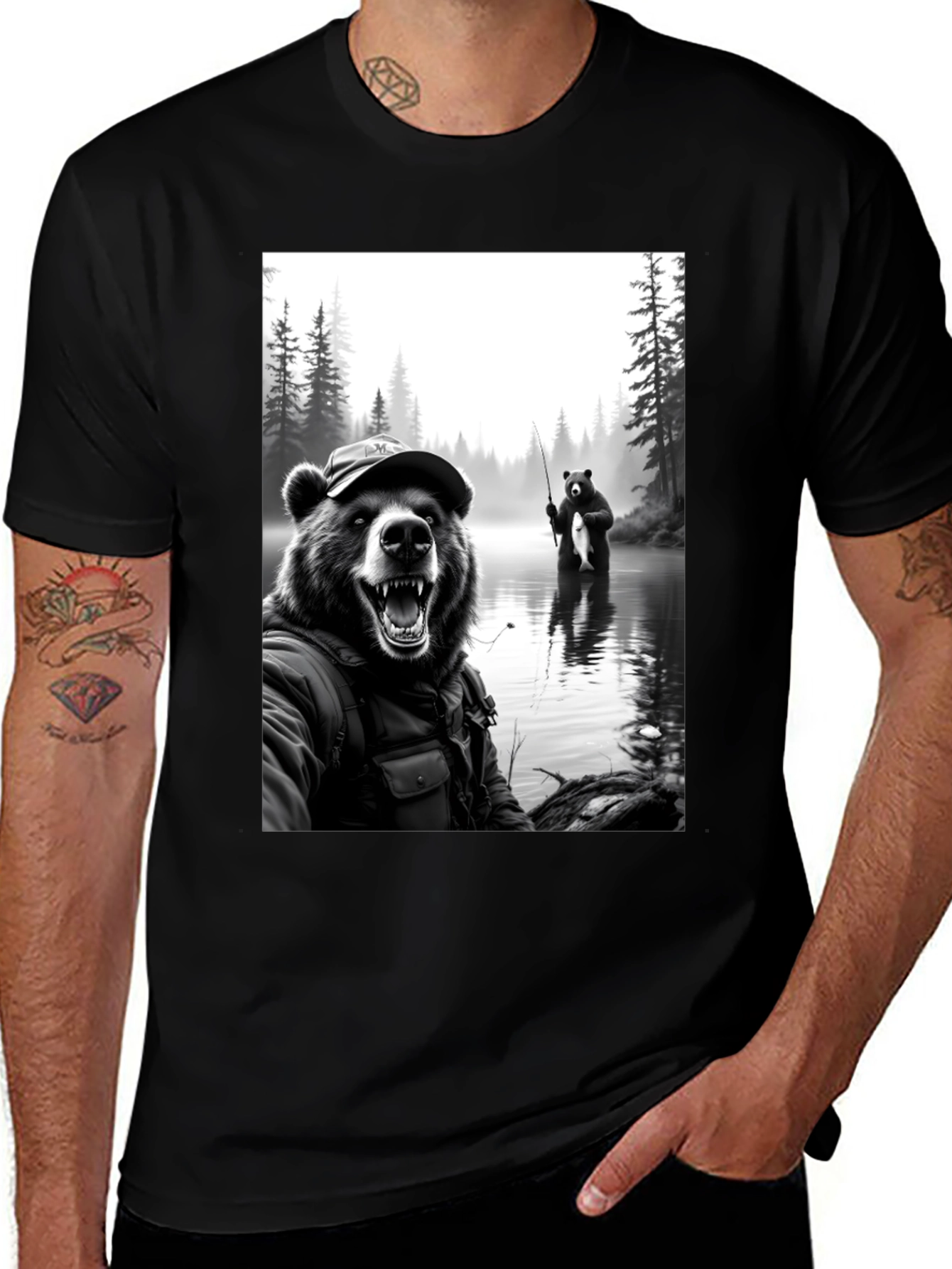 Variant 2 of Bear Fishing T-Shirt: Funny Nature Tee