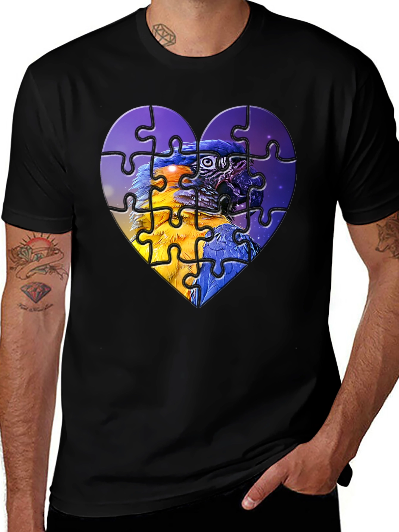 Parrot Puzzle Heart T-Shirt - Unique Graphic Tee
