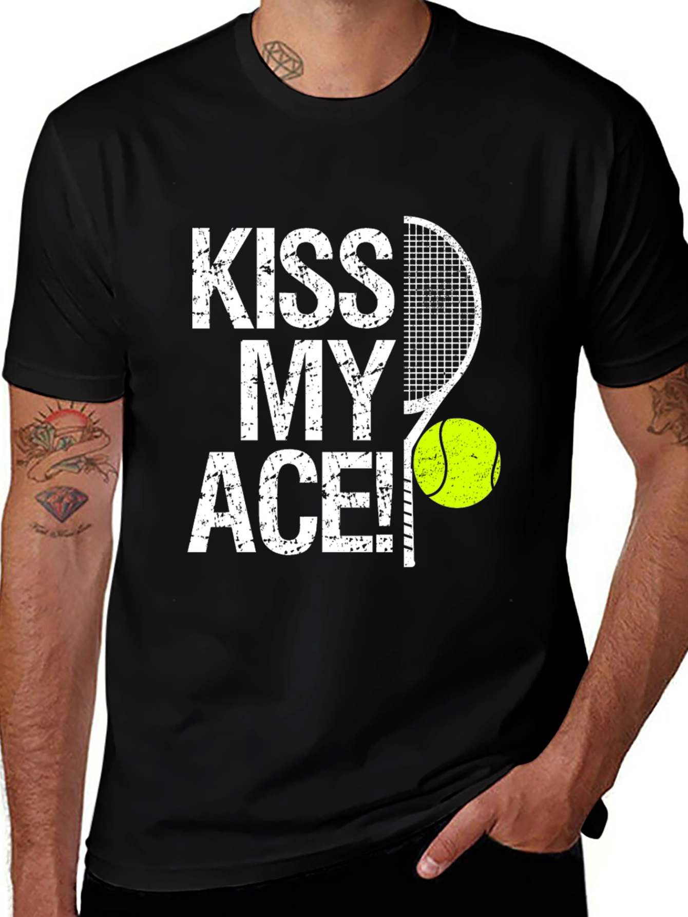 Kiss My Ace Tennis T-Shirt -  Black Crew Neck