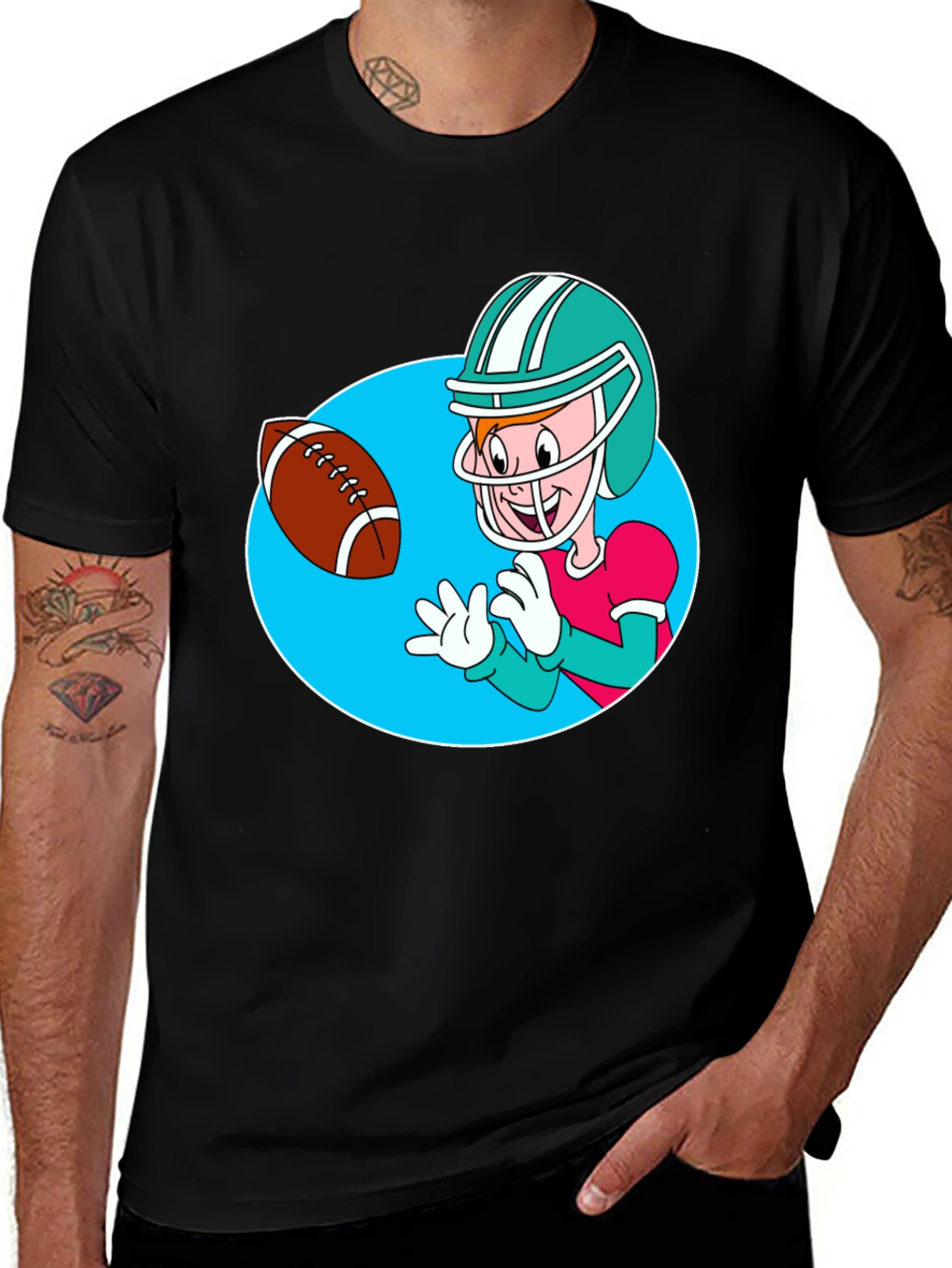 Variant 29 of Cartoon Football Player Black T-Shirt