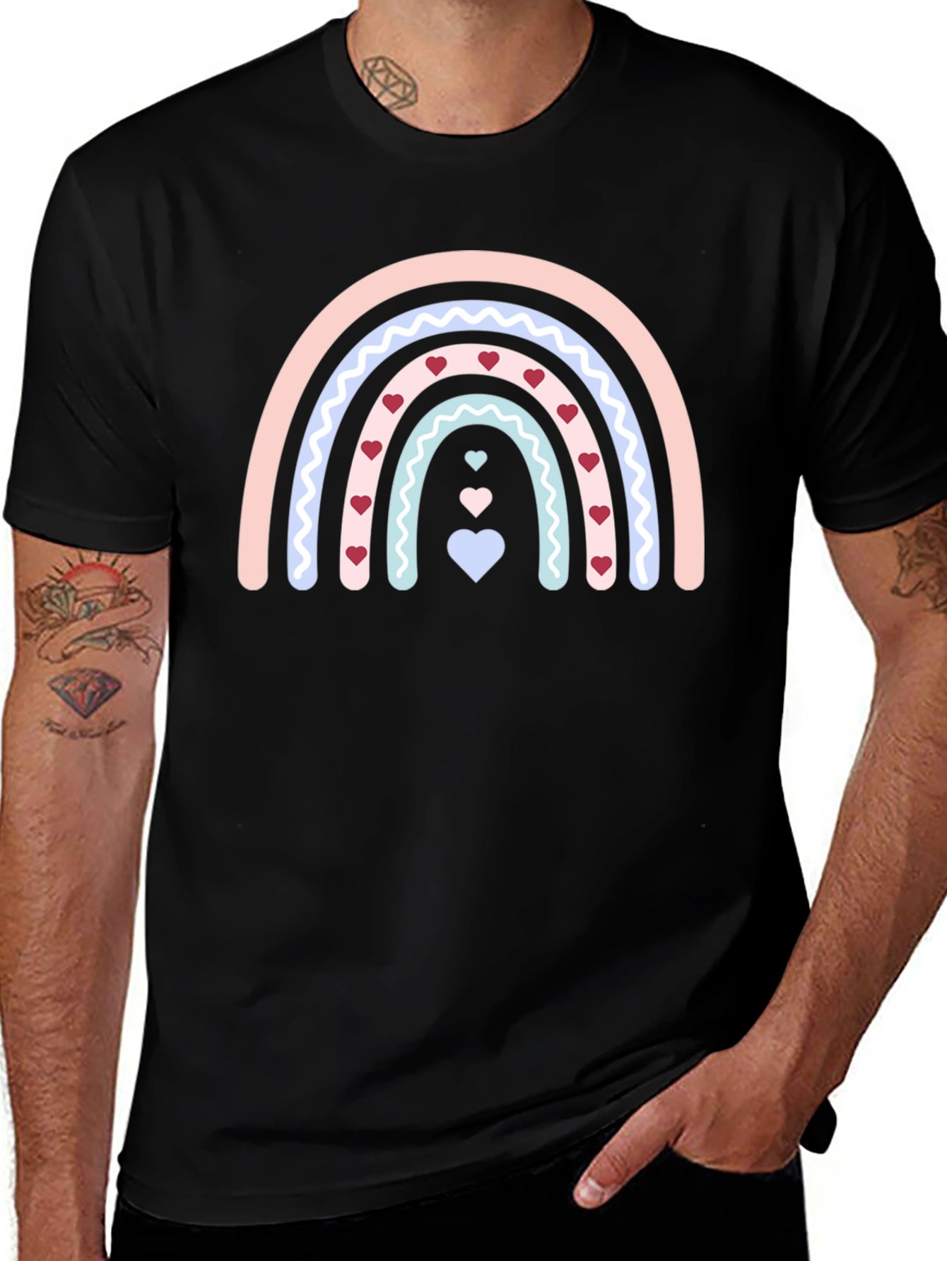 Variant 10 of Heart Rainbow Graphic Tee - Black