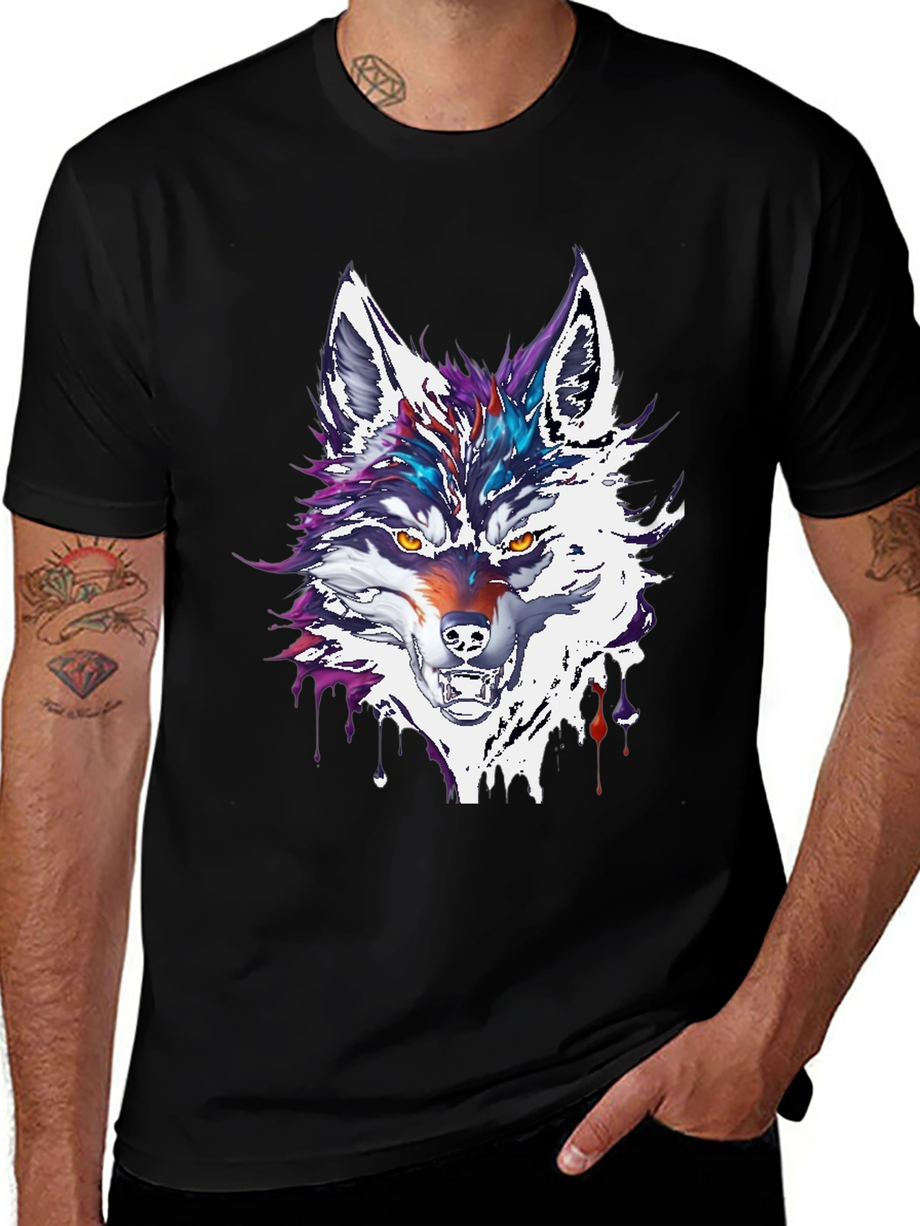 Variant 9 of Abstract Wolf Graphic Tee - Men's Black T-Shirt